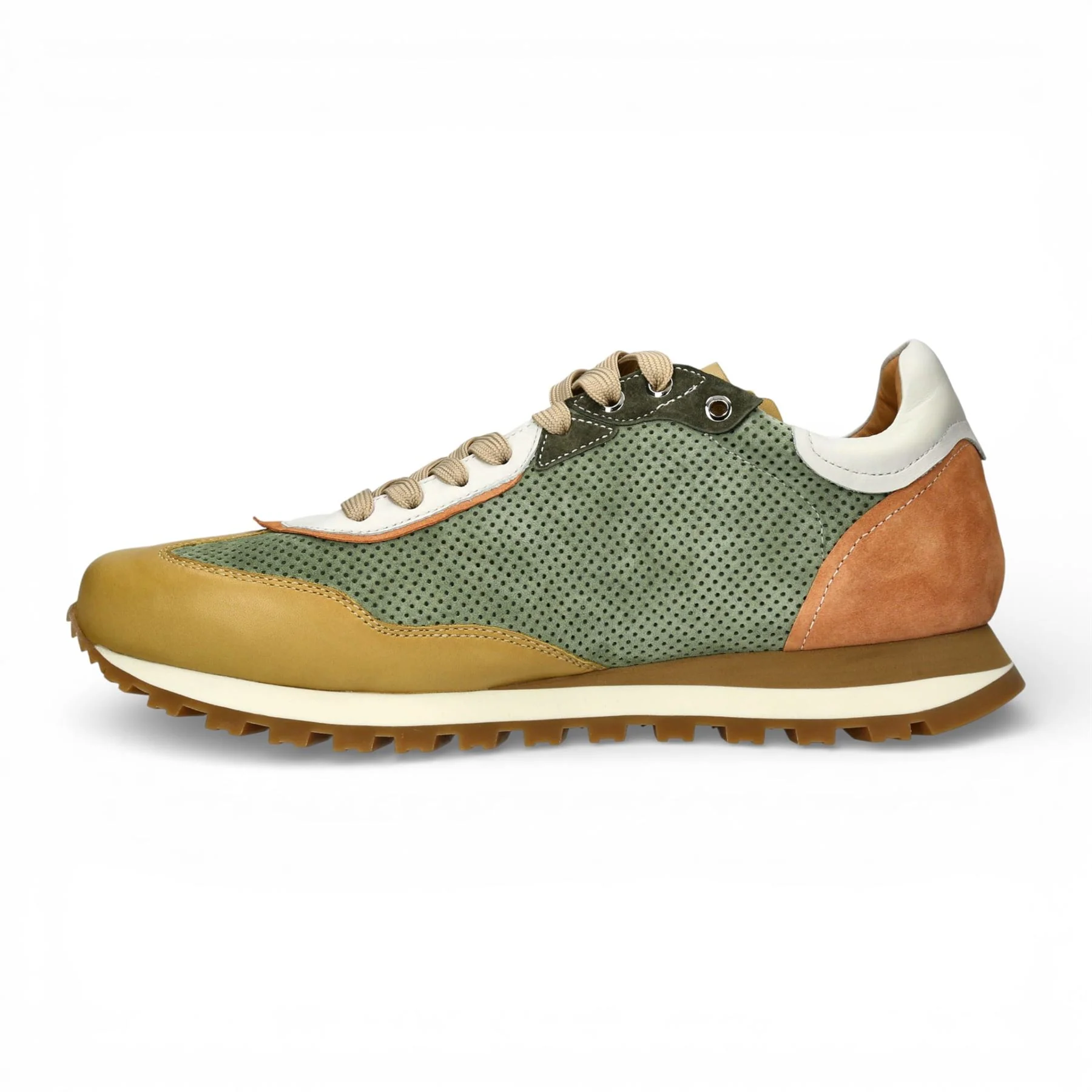 Lorenzo Conti Men's Aglae 02 Green Beige Leather Trainers Sneaker Shoes - Image 5