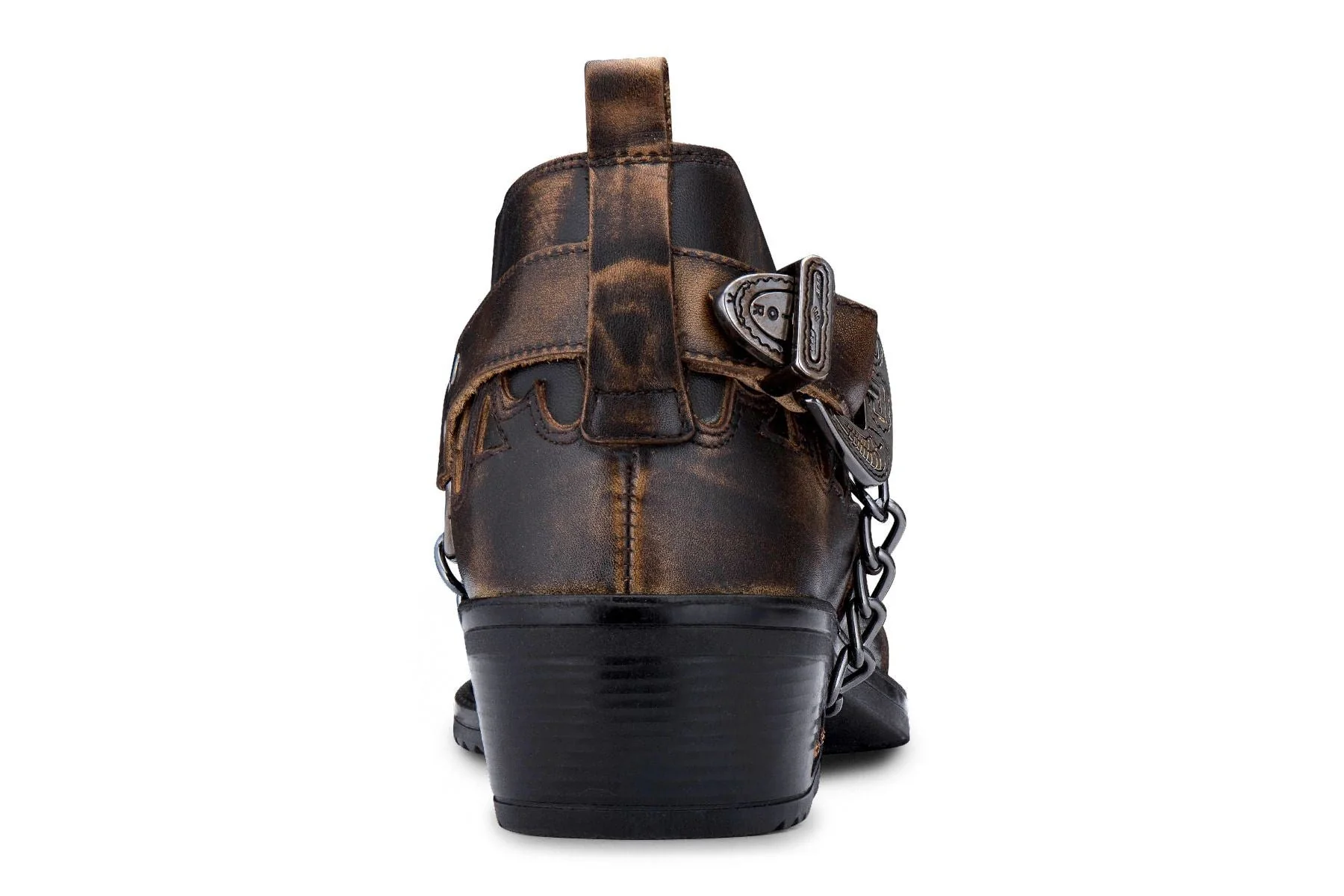 Men’S Brown Croc Leather Winklepicker Studded Western Biker Boots - Image 4