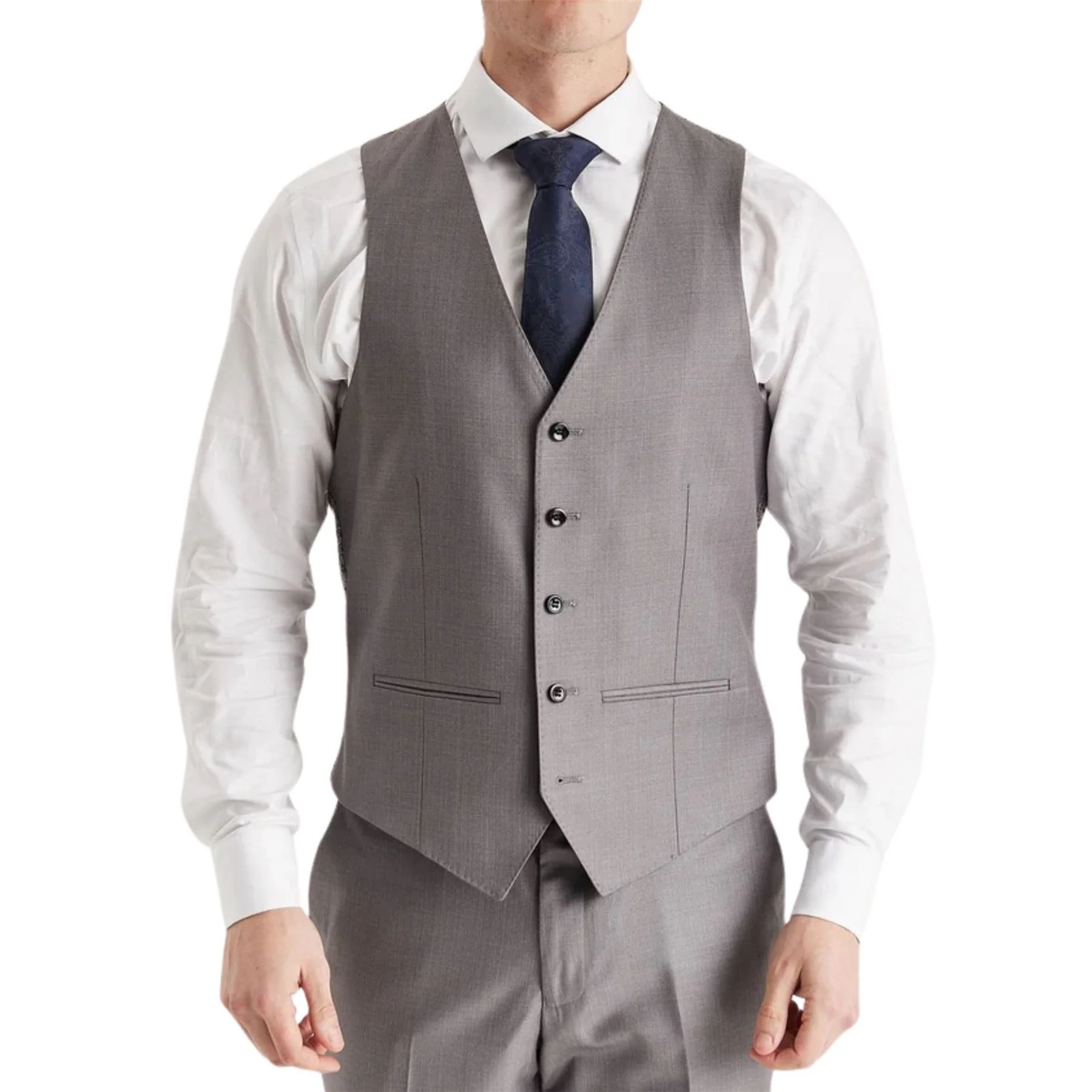 Men’s Grey Tailored Waistcoat Smart Formal Vest - Image 3