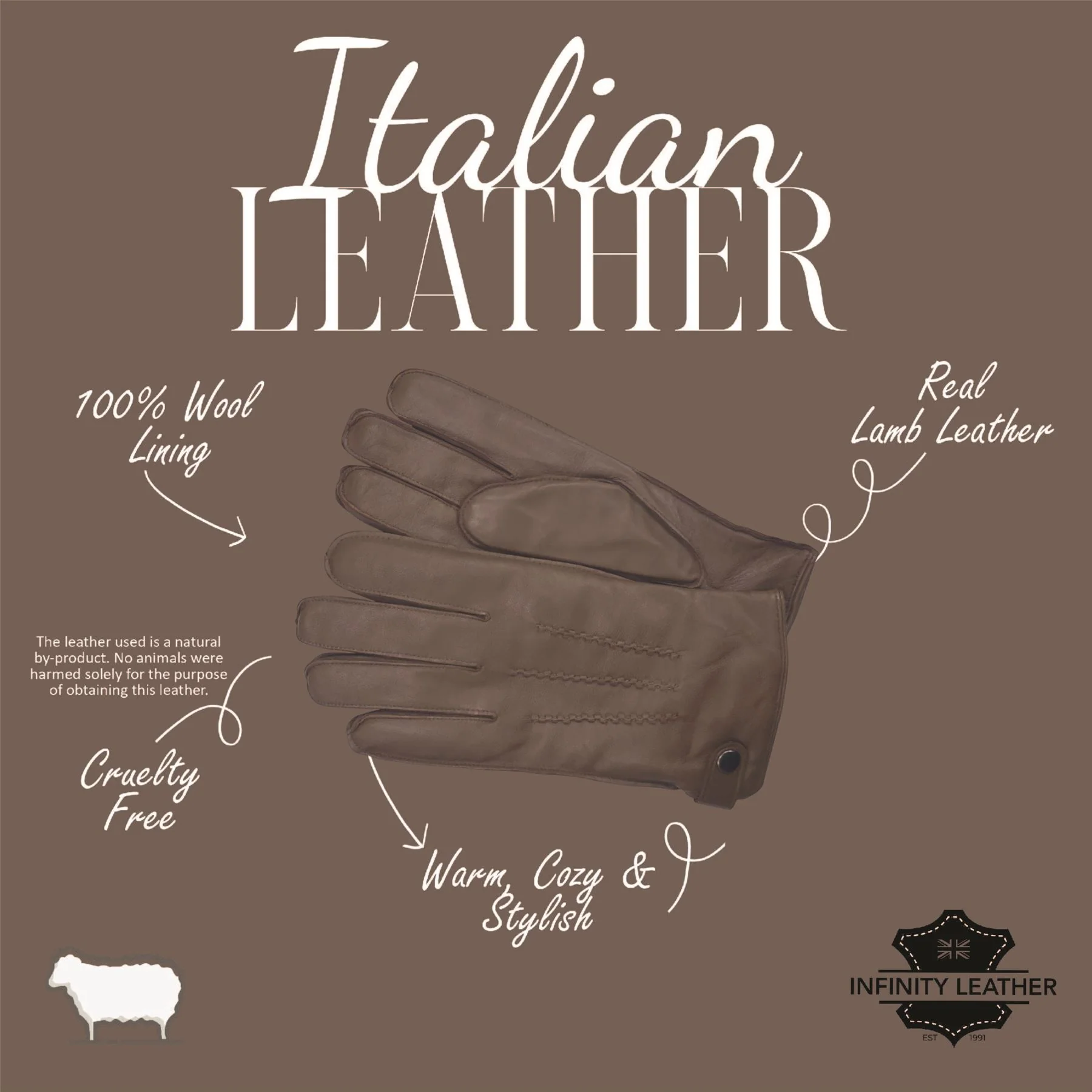 Men’s Italian Leather Warm Wool-Lined Winter Gloves - M-LGV-505 - Image 13