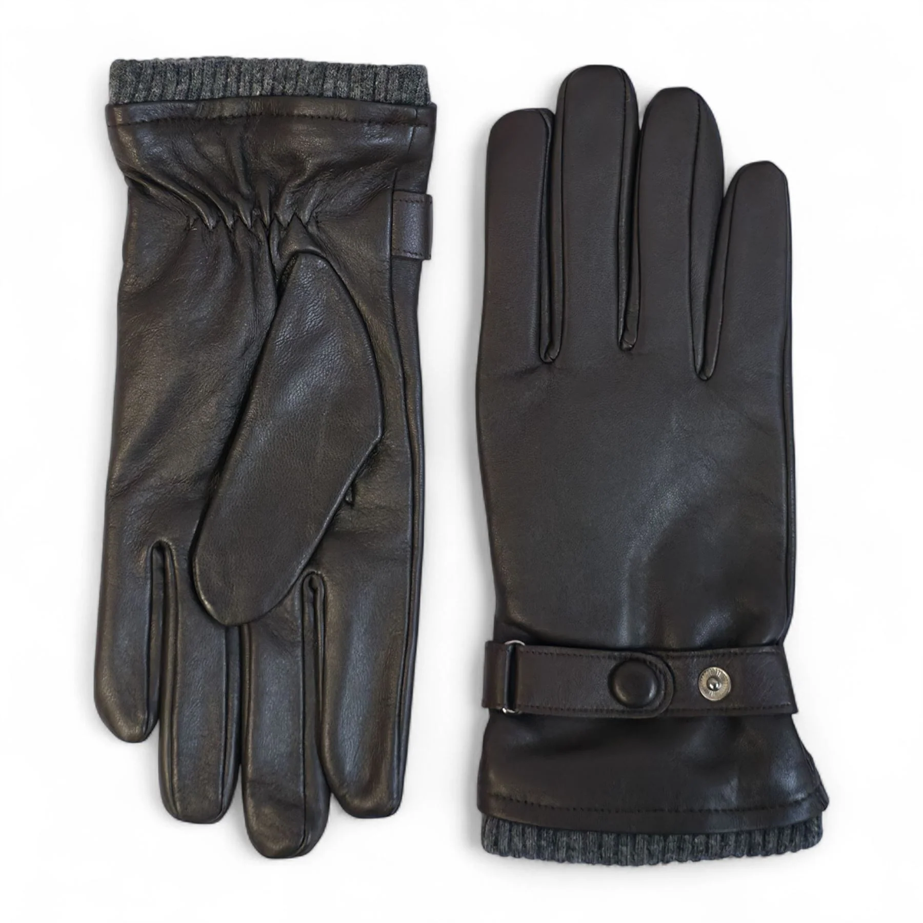 Men’s Italian Leather Warm Wool Lining Winter Knit Rib Gloves - M-LGV-105 - Image 11