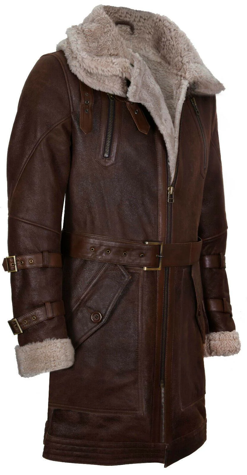 Mens 3/4 Length Sheepskin Leather Overcoat-Kendal - Image 4