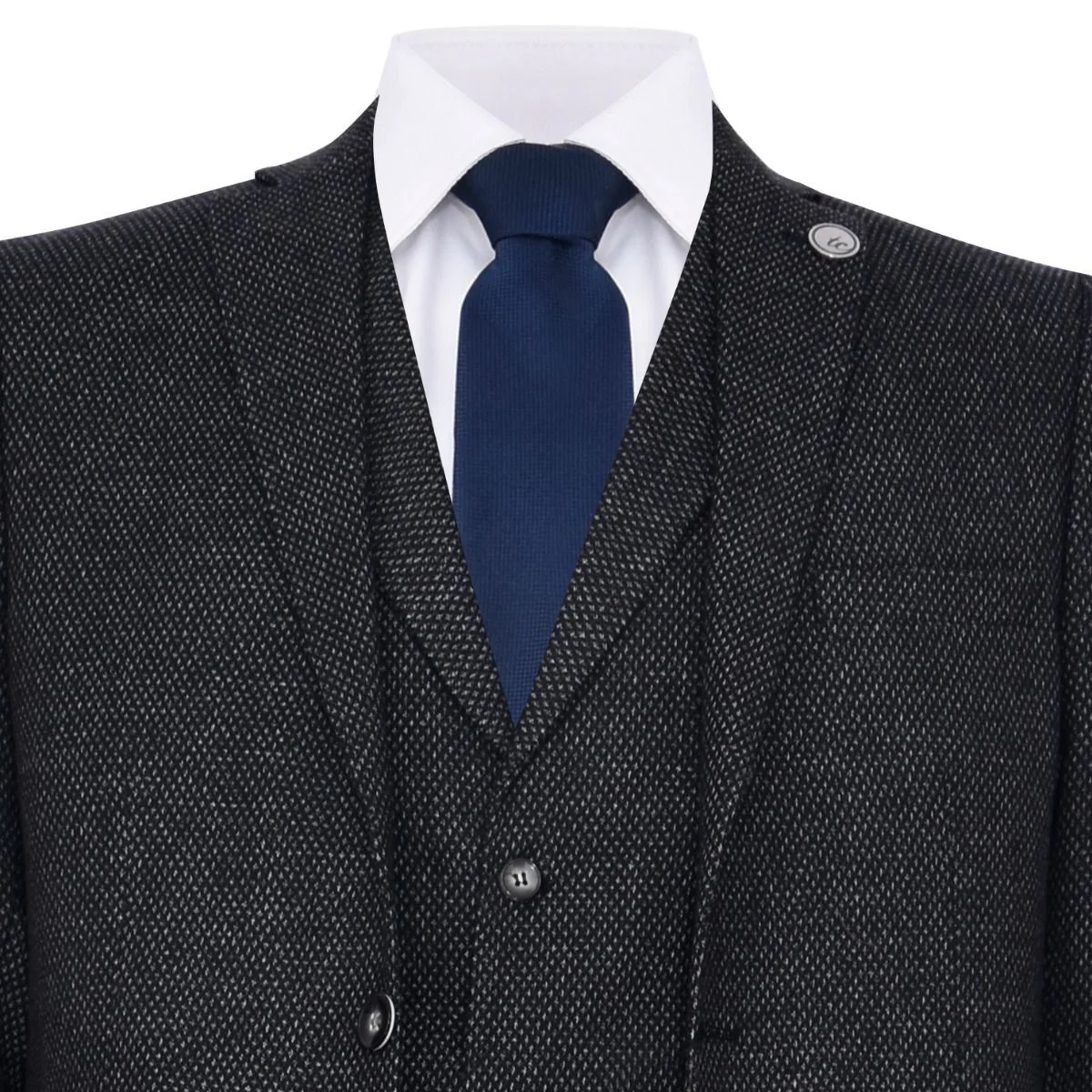 Men's 3 Piece Black Herringbone Tweed Suit - Image 12