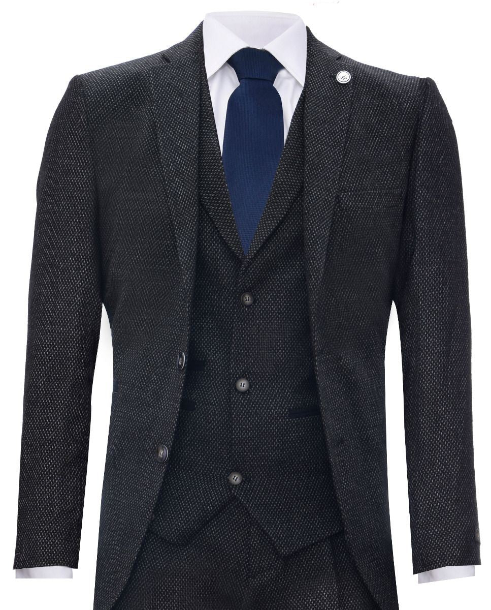 Men's 3 Piece Black Herringbone Tweed Suit - Image 7