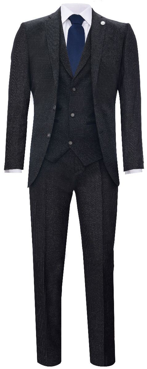 Men's 3 Piece Black Herringbone Tweed Suit - Image 8