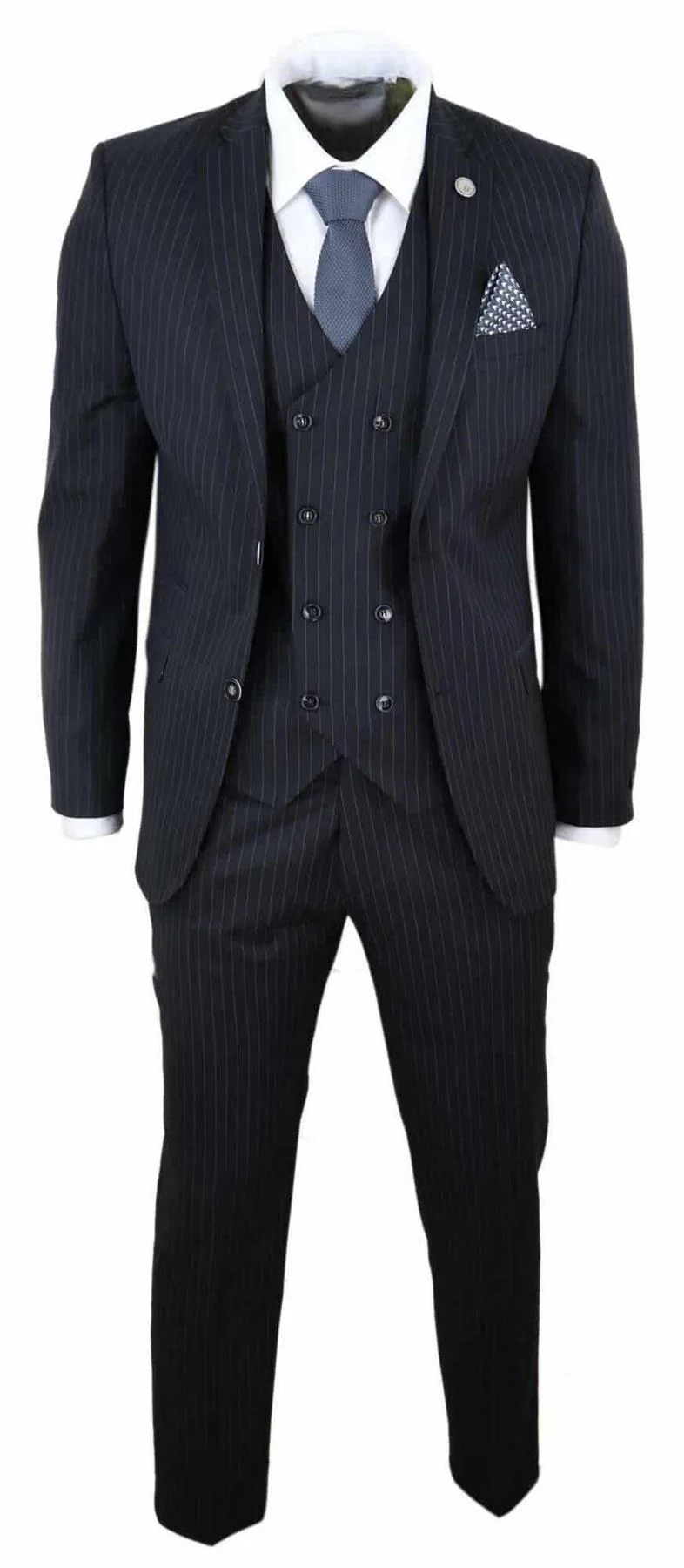 Men's 3 Piece Black Pinstripe Retro Suit - Image 2