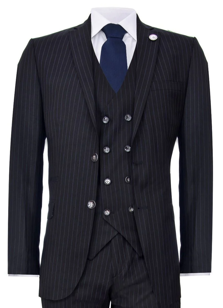 Men's 3 Piece Black Pinstripe Retro Suit - Image 7