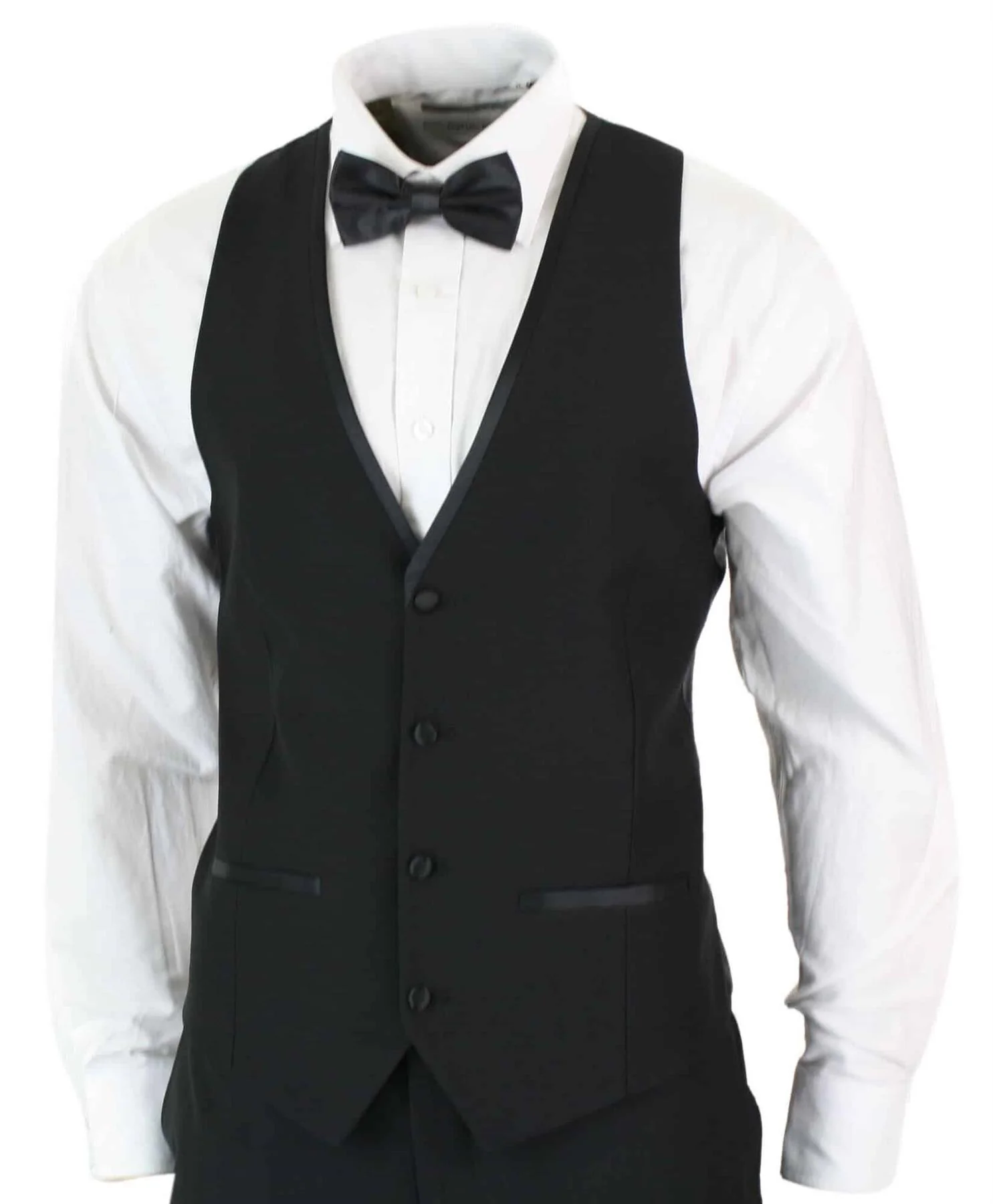Mens 3 Piece Black Tuxedo Suit Classic Satin Dinner Tailored Fit Wedding Prom - Image 6
