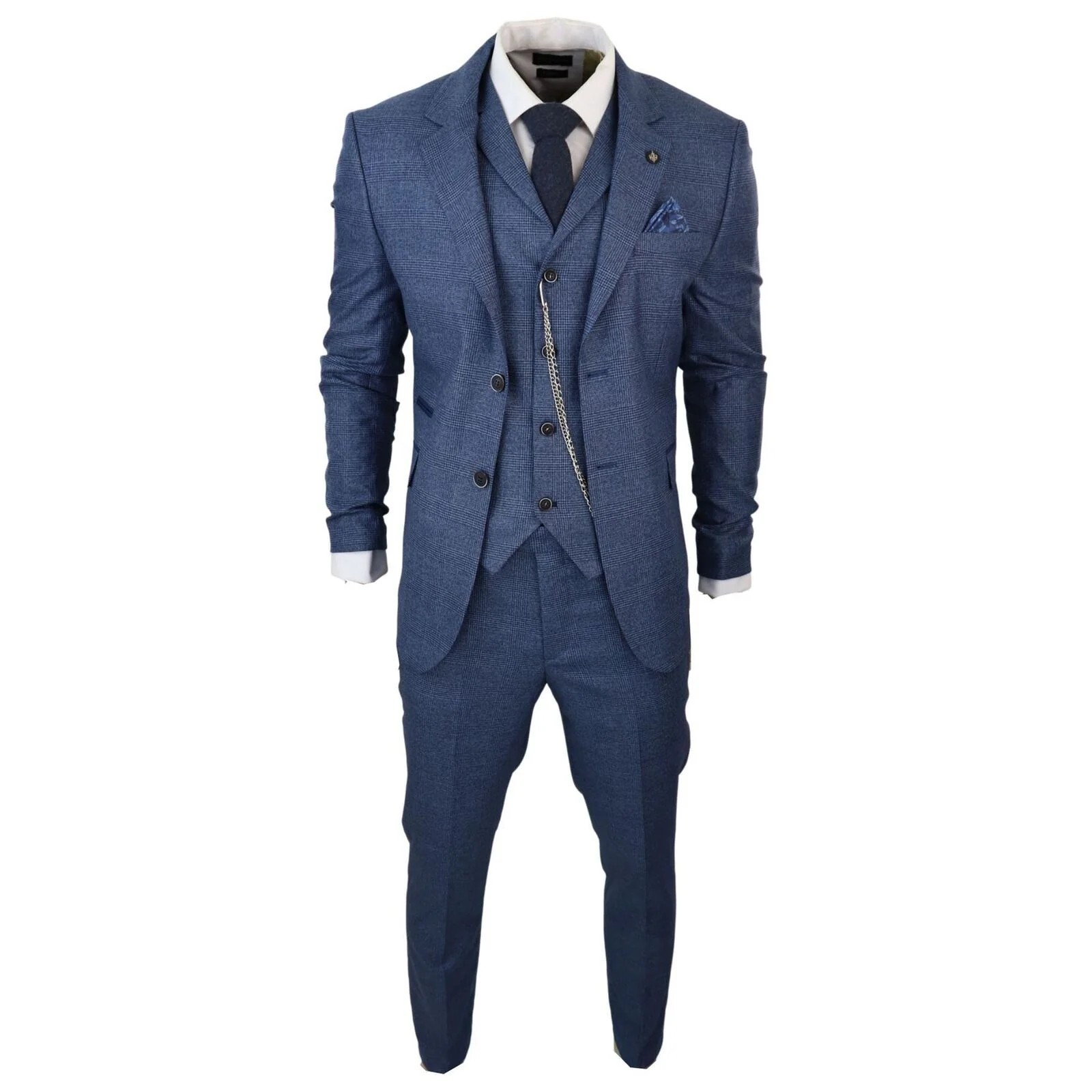 Men's 3 Piece Blue Prince Of Wales Check Suit - Image 2
