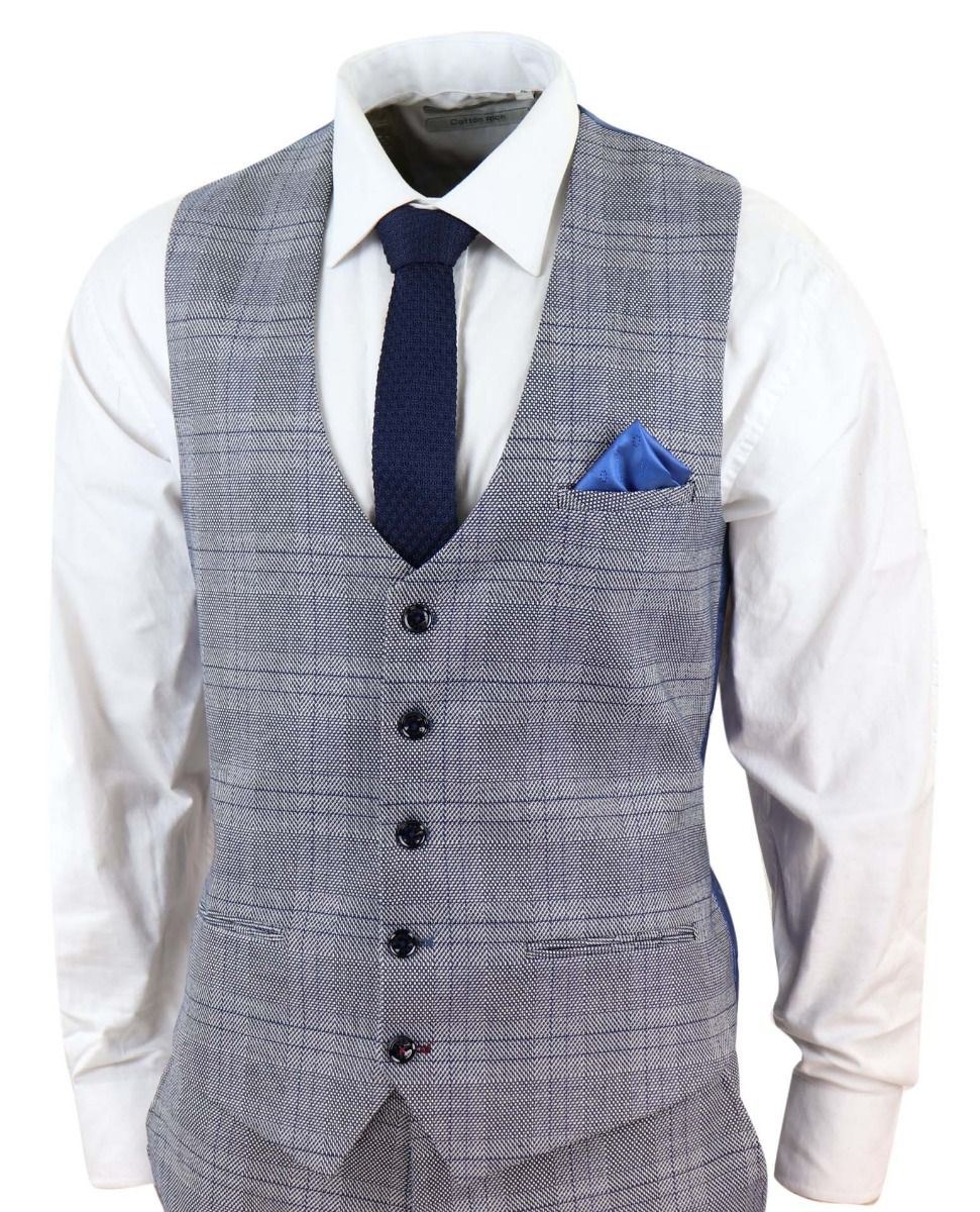 Mens 3 Piece Grey Birdseye Check Classic Suit - Image 4