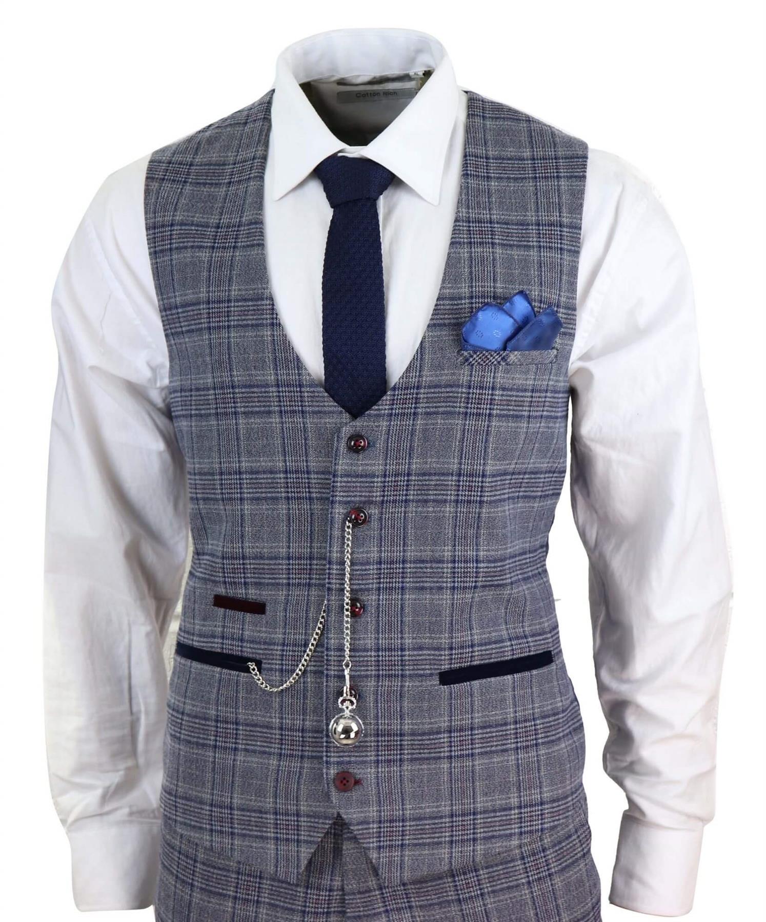 Mens 3 Piece Grey Herringbone Tweed Check Suit - Image 4