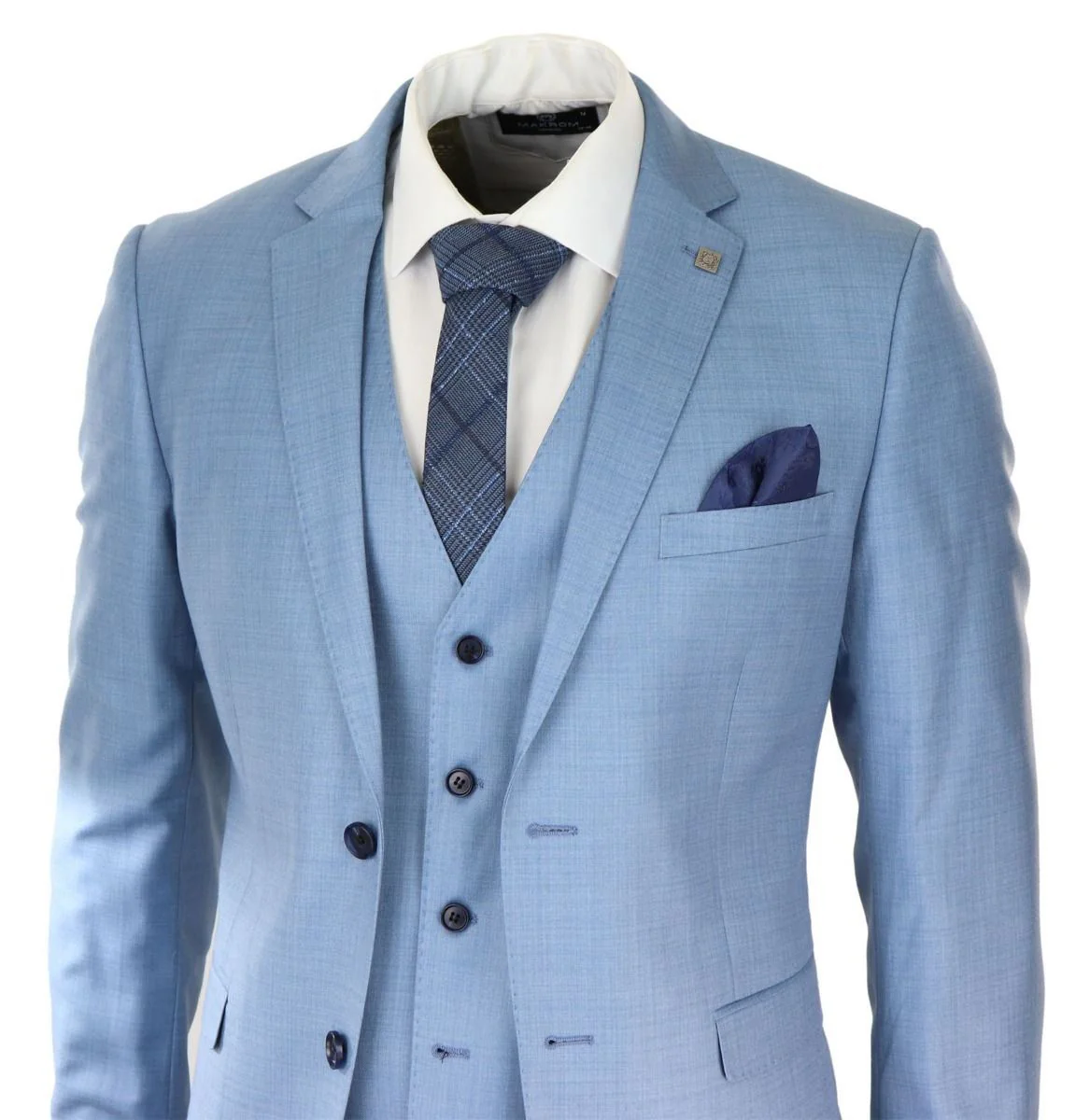 Mens 3 Piece Light Blue Classic Stitch Retro Suit - Image 5
