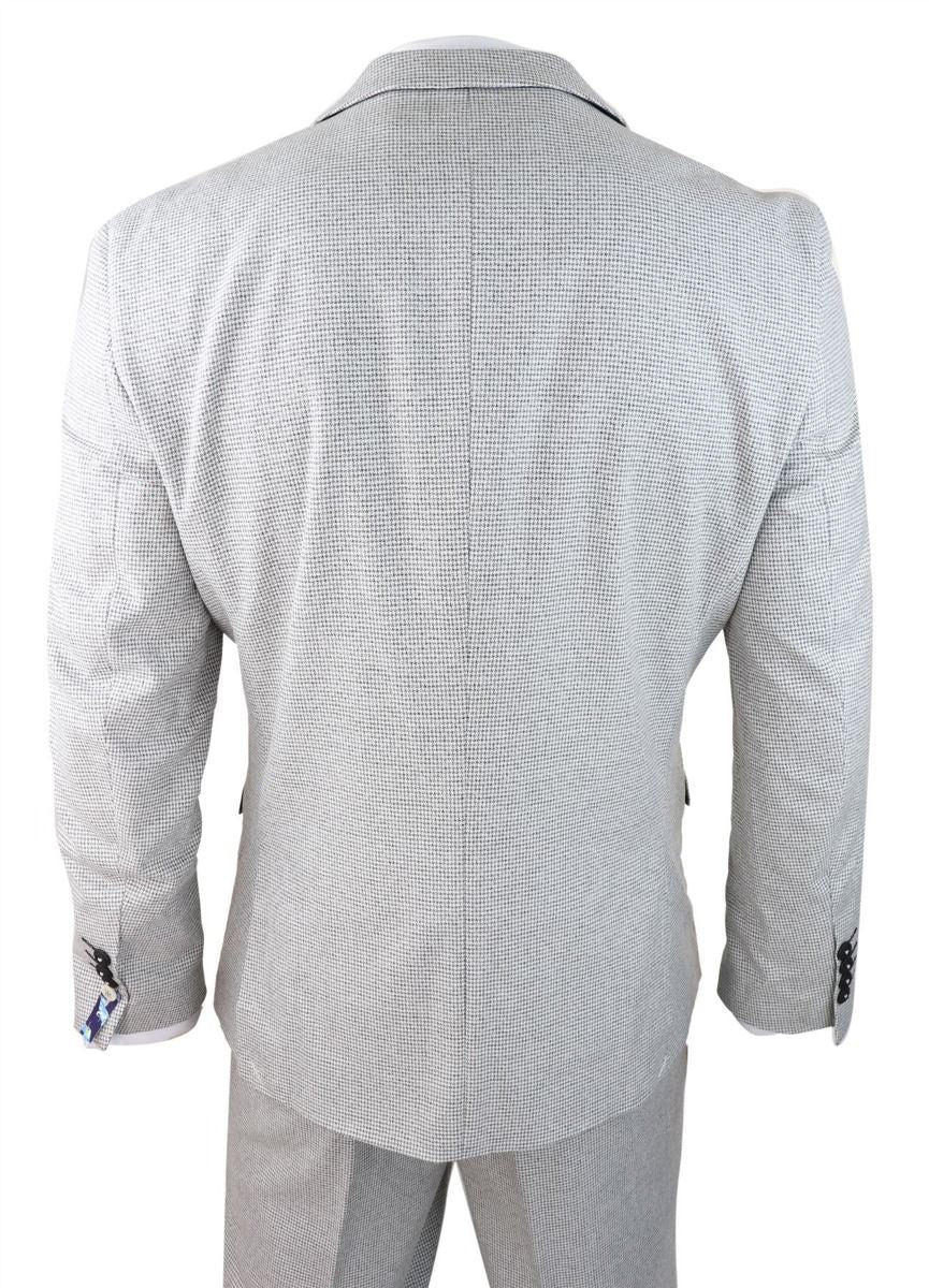 Mens 3 Piece Light Grey Check Tweed Retro Classic Suit - Image 6