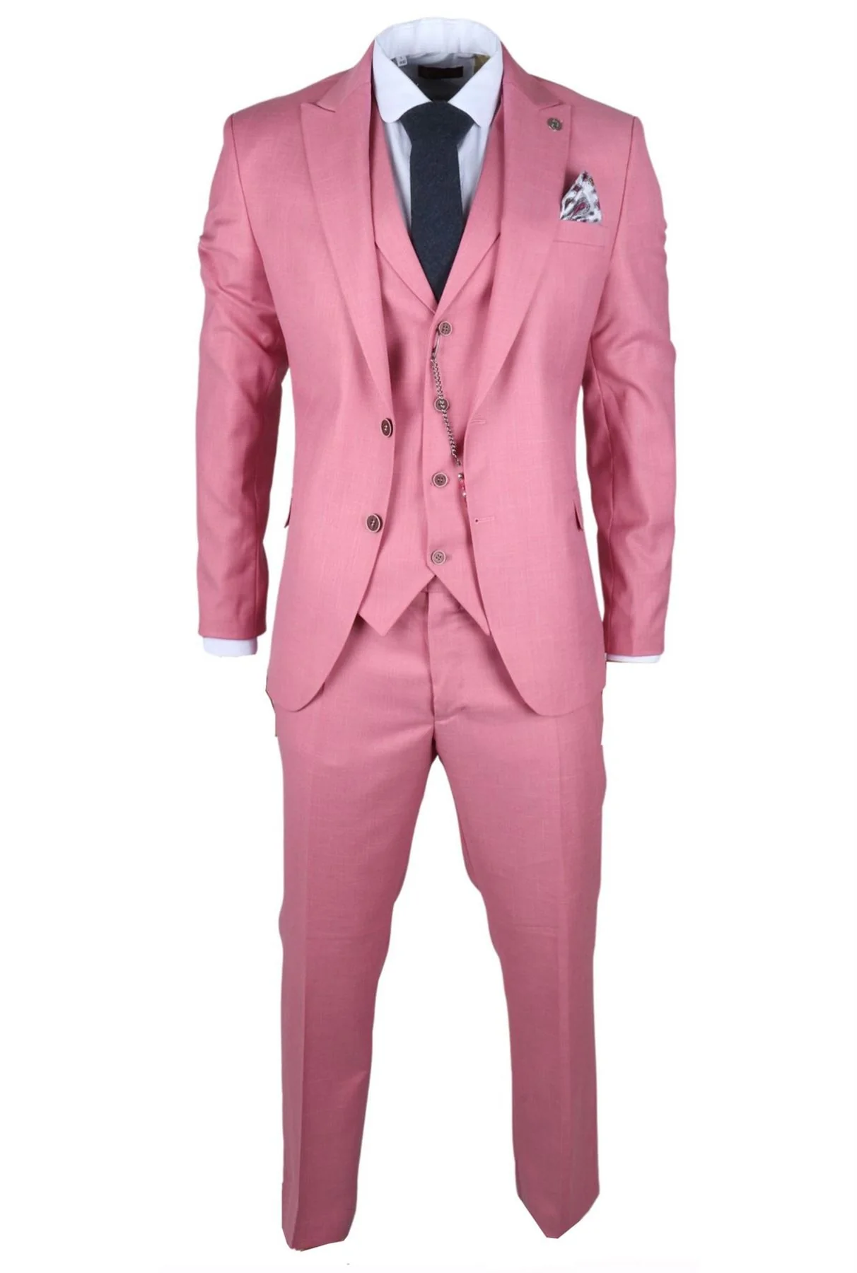 Men's 3 Piece Pink Tailored Fit Party Suit Race Day - Image 3