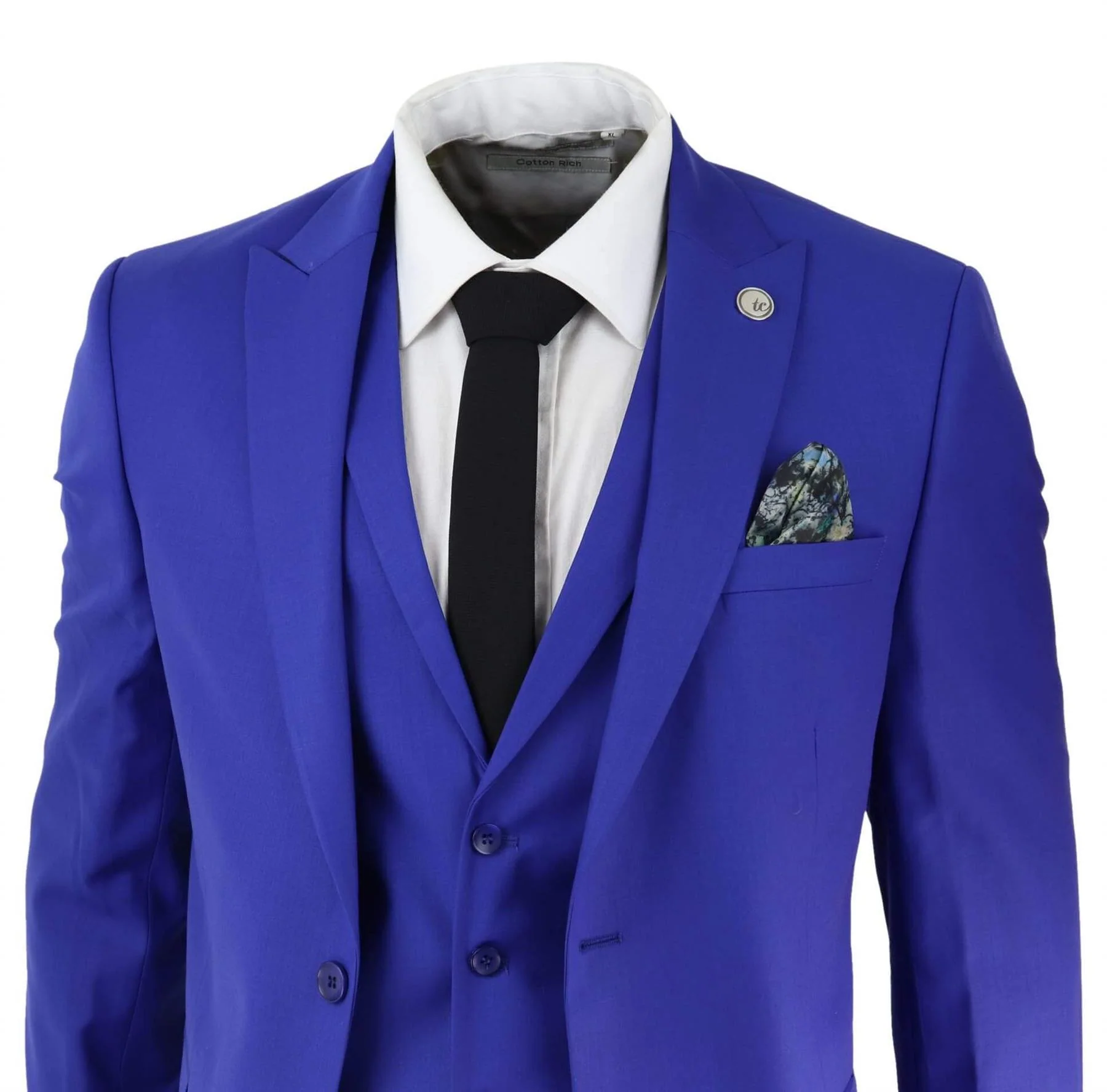 Mens 3 Piece Royal Blue Tailored Fit Complete Suit Best Man Groom Prom Wedding - Image 2