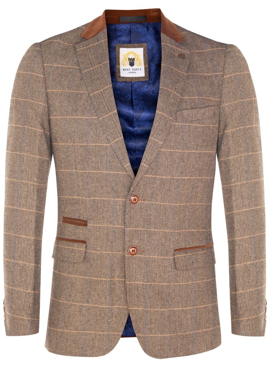Mens 3 Piece Tan Tweed Check Suit - Image 4