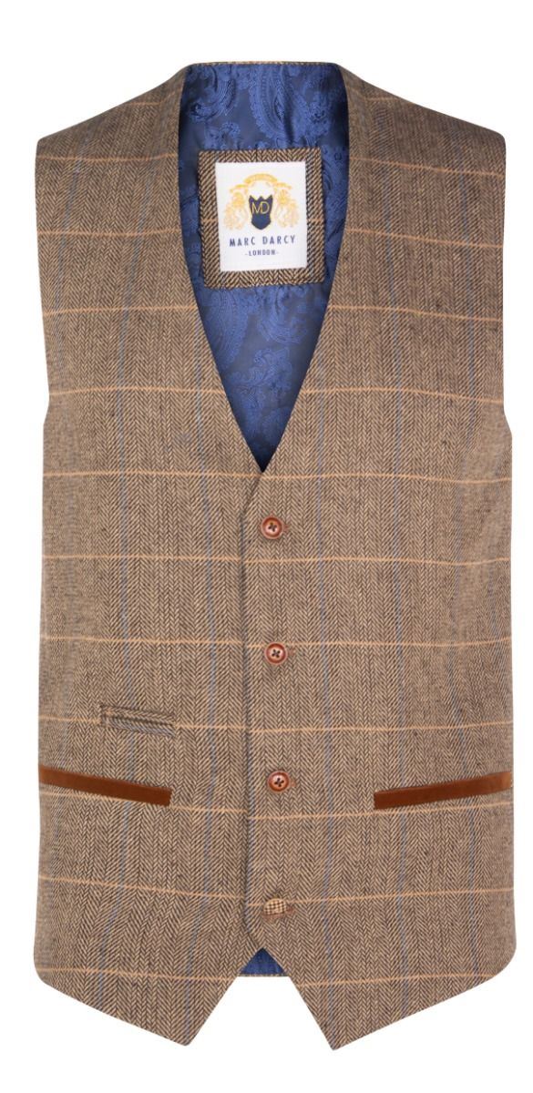 Mens 3 Piece Tan Tweed Check Suit - Image 6