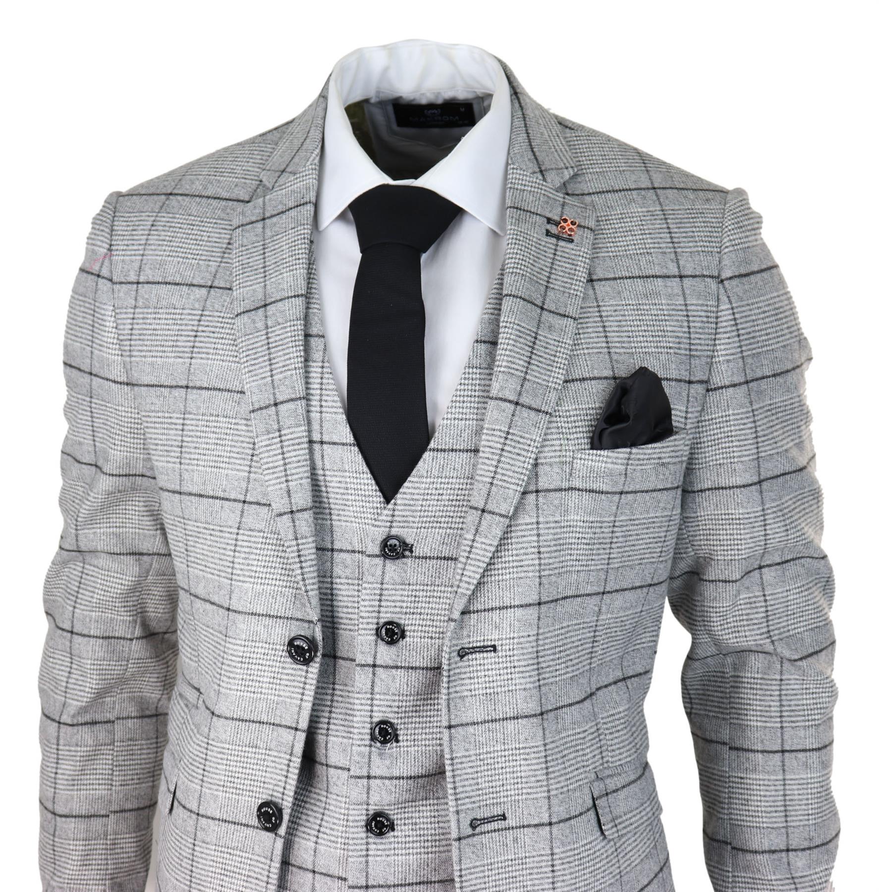 Mens 3 Piece Tweed Suit Grey Check Peaky Blinders 1920 Gatsby Wedding Suit - Image 4