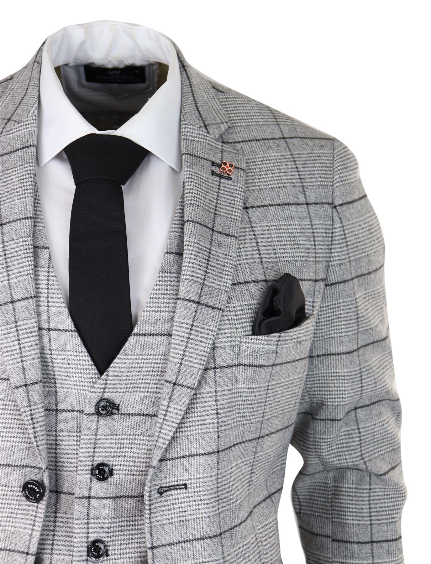 Mens 3 Piece Tweed Suit Grey Check Peaky Blinders 1920 Gatsby Wedding Suit - Image 6