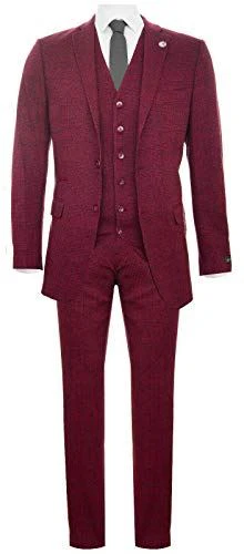 Mens 3 Piece Tweed Suit Wool Burgundy Black 1920s Authentic 1920s Blinders Suit Retro Classic - Image 7