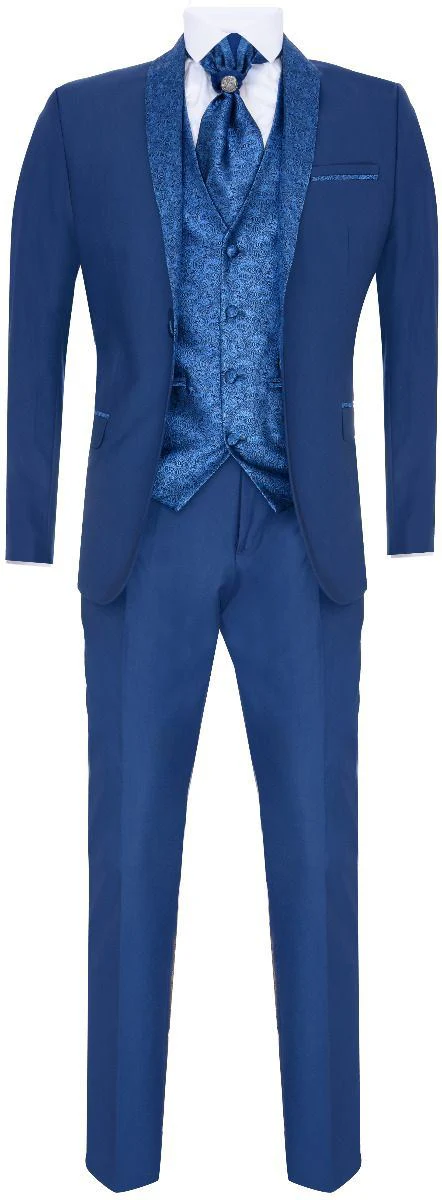 Men's 4 Piece Blue Tailored Wedding Suit - Image 2