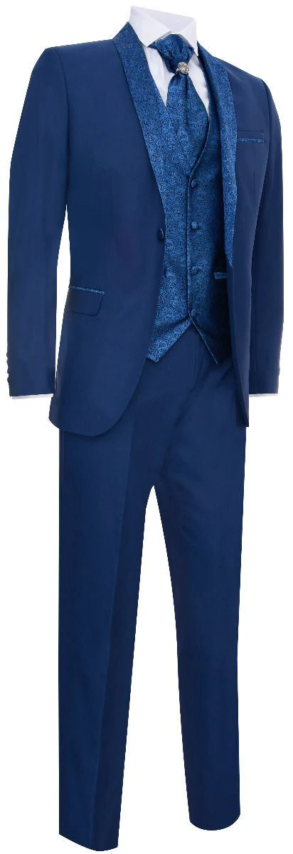 Men's 4 Piece Blue Tailored Wedding Suit - Image 3
