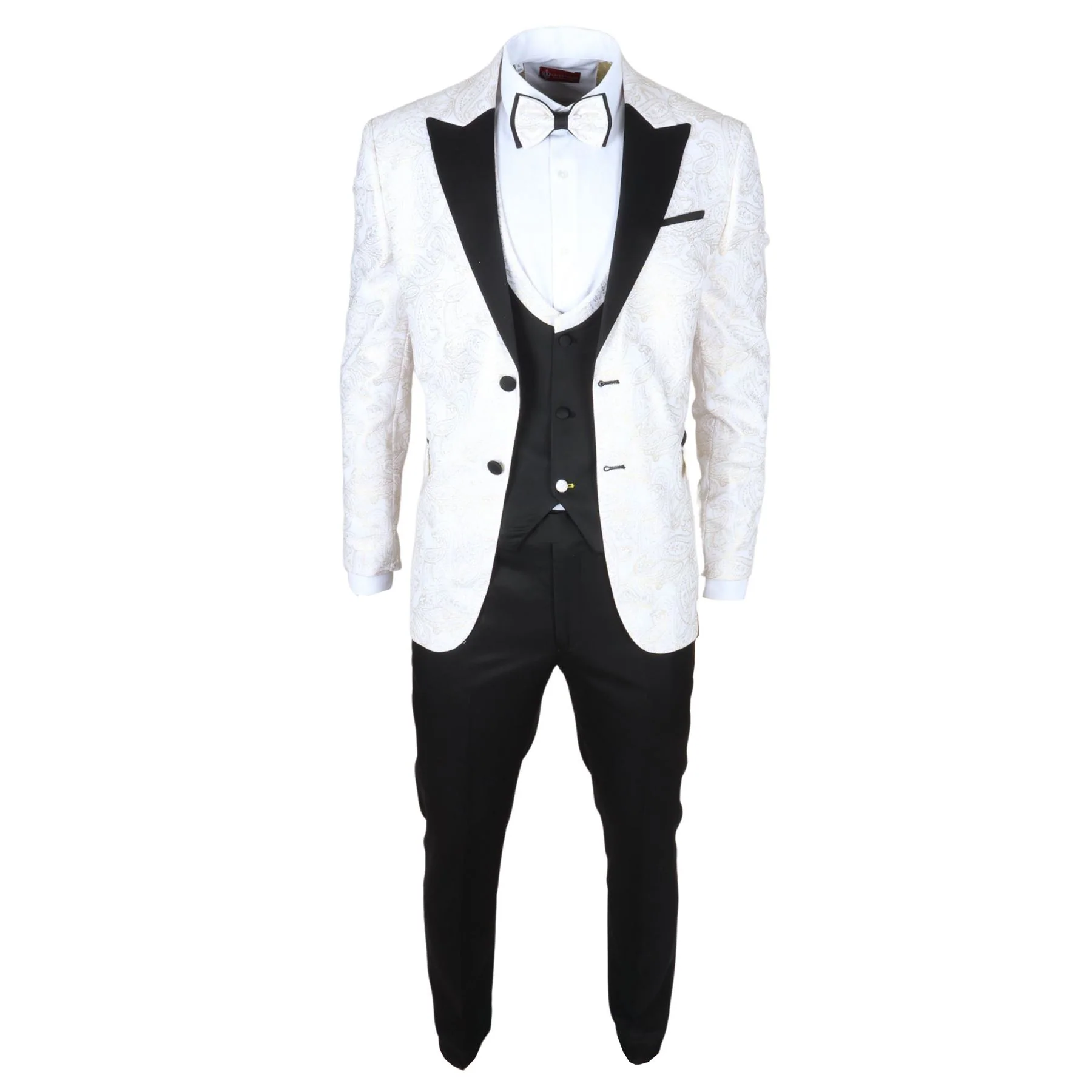 Men's 4 Piece White Paisley Wedding Suit Tailor Fit - Image 6