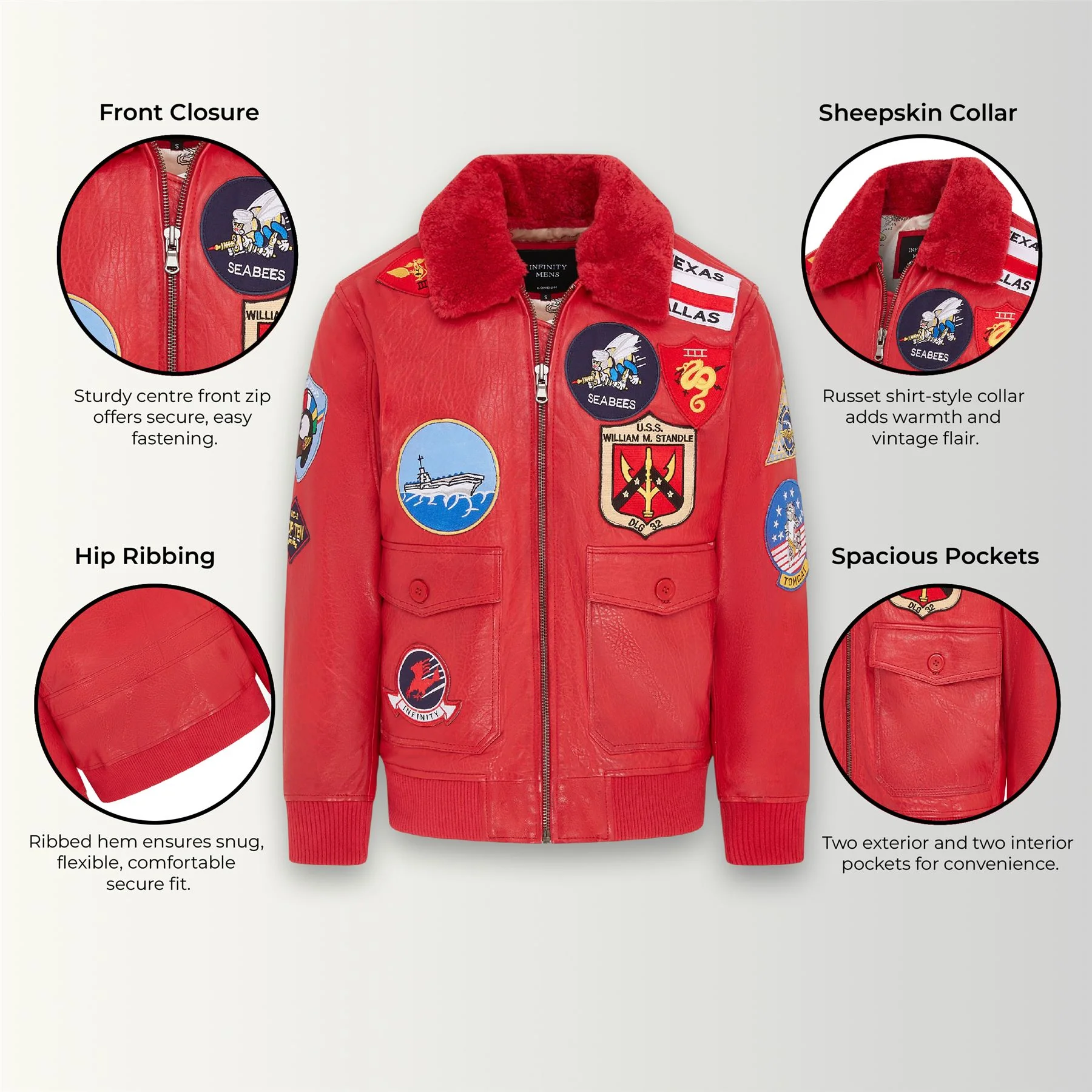 Mens A2 Top Gun  Leather Bomber Jacket-Camborne - Image 14
