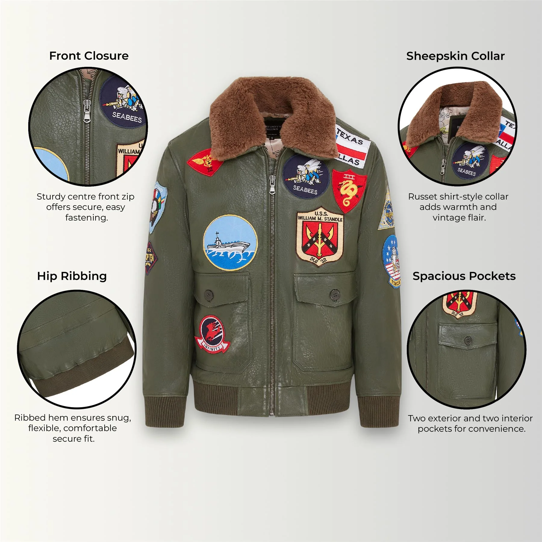 Mens A2 Top Gun  Leather Bomber Jacket-Camborne - Image 19