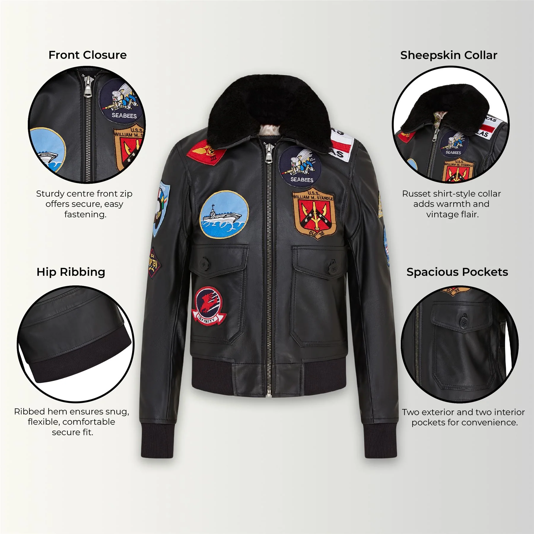 Mens A2 Top Gun  Leather Bomber Jacket-Camborne - Image 28