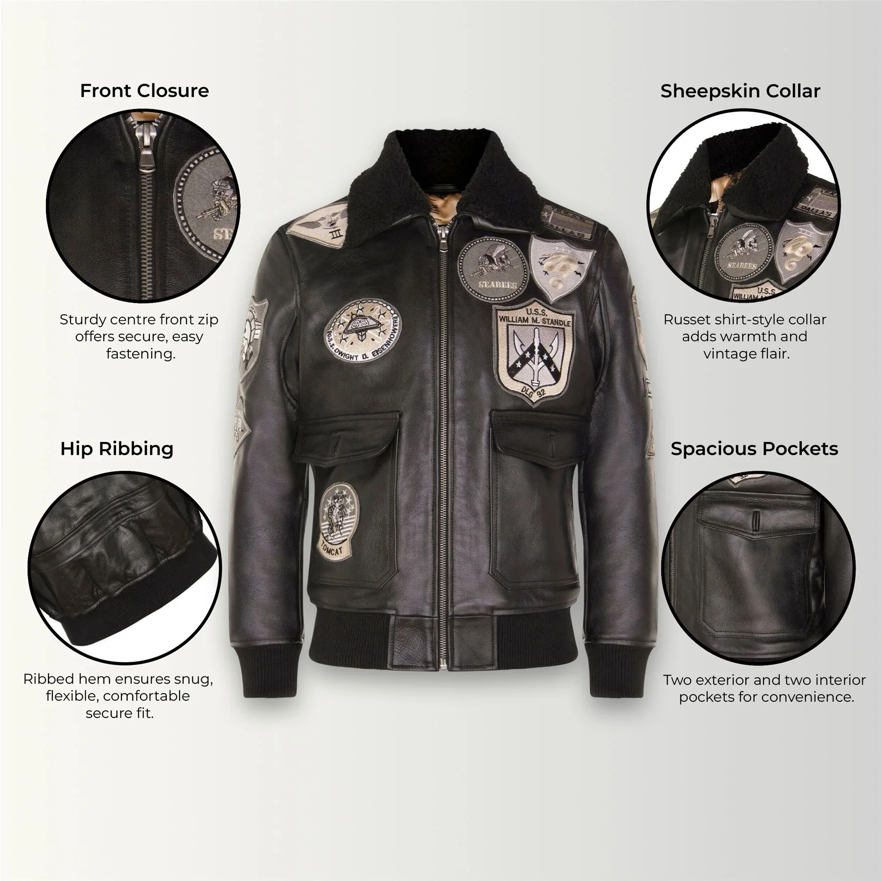 Mens A2 Top Gun  Leather Bomber Jacket-Camborne - Image 29