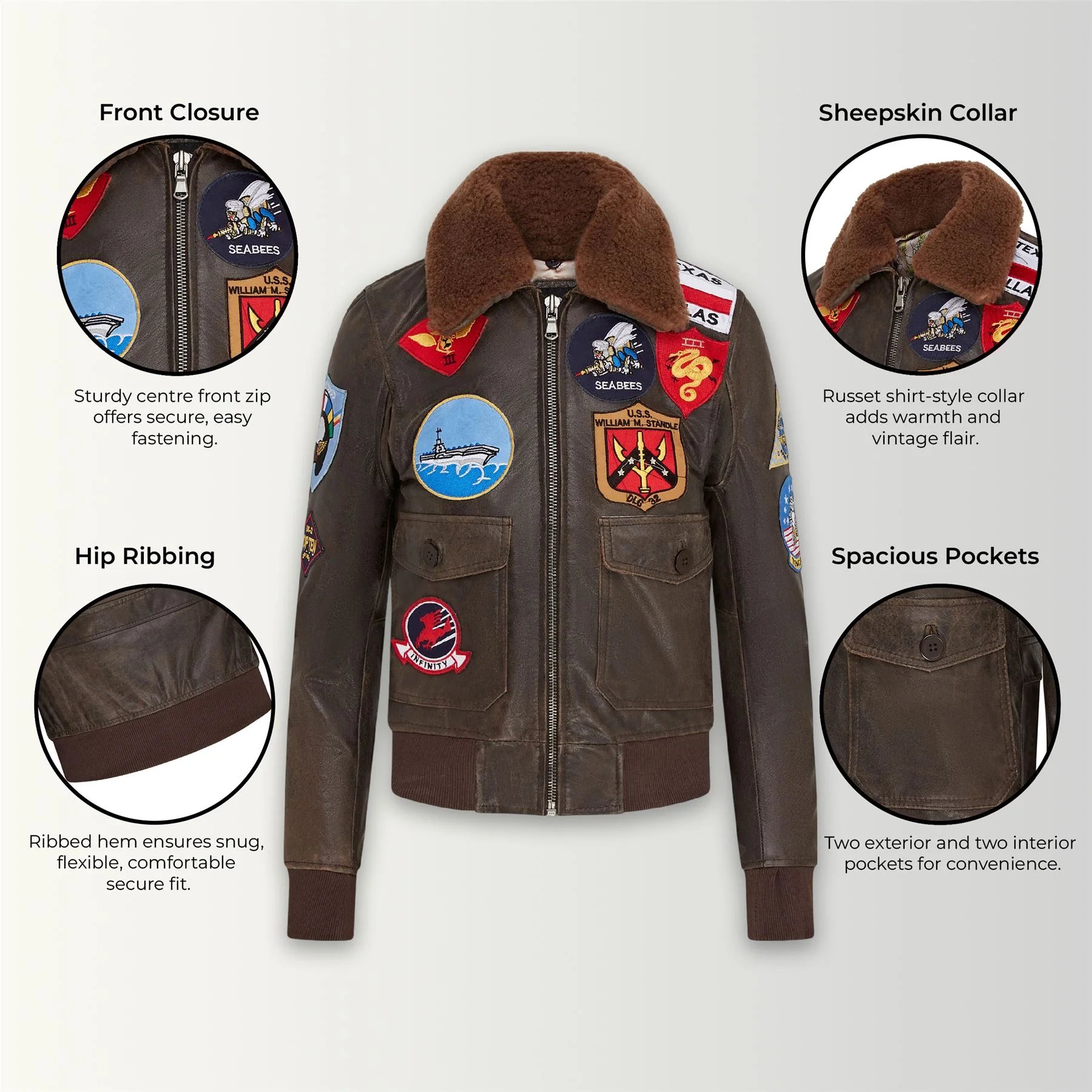 Mens A2 Top Gun  Leather Bomber Jacket-Camborne - Image 30