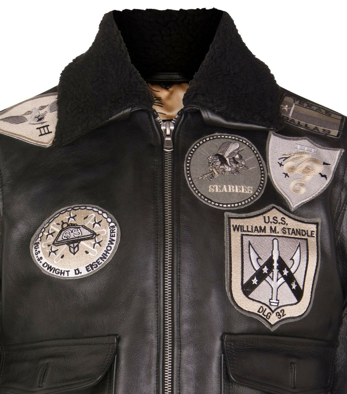 Mens A2 Top Gun  Leather Bomber Jacket-Camborne - Image 4