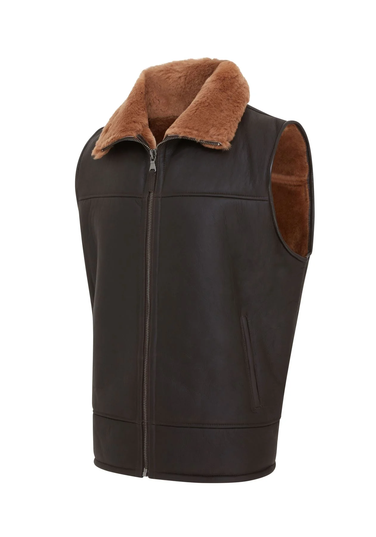 Mens Aviator Shearling Bomber Gilet - Ambler - Image 9