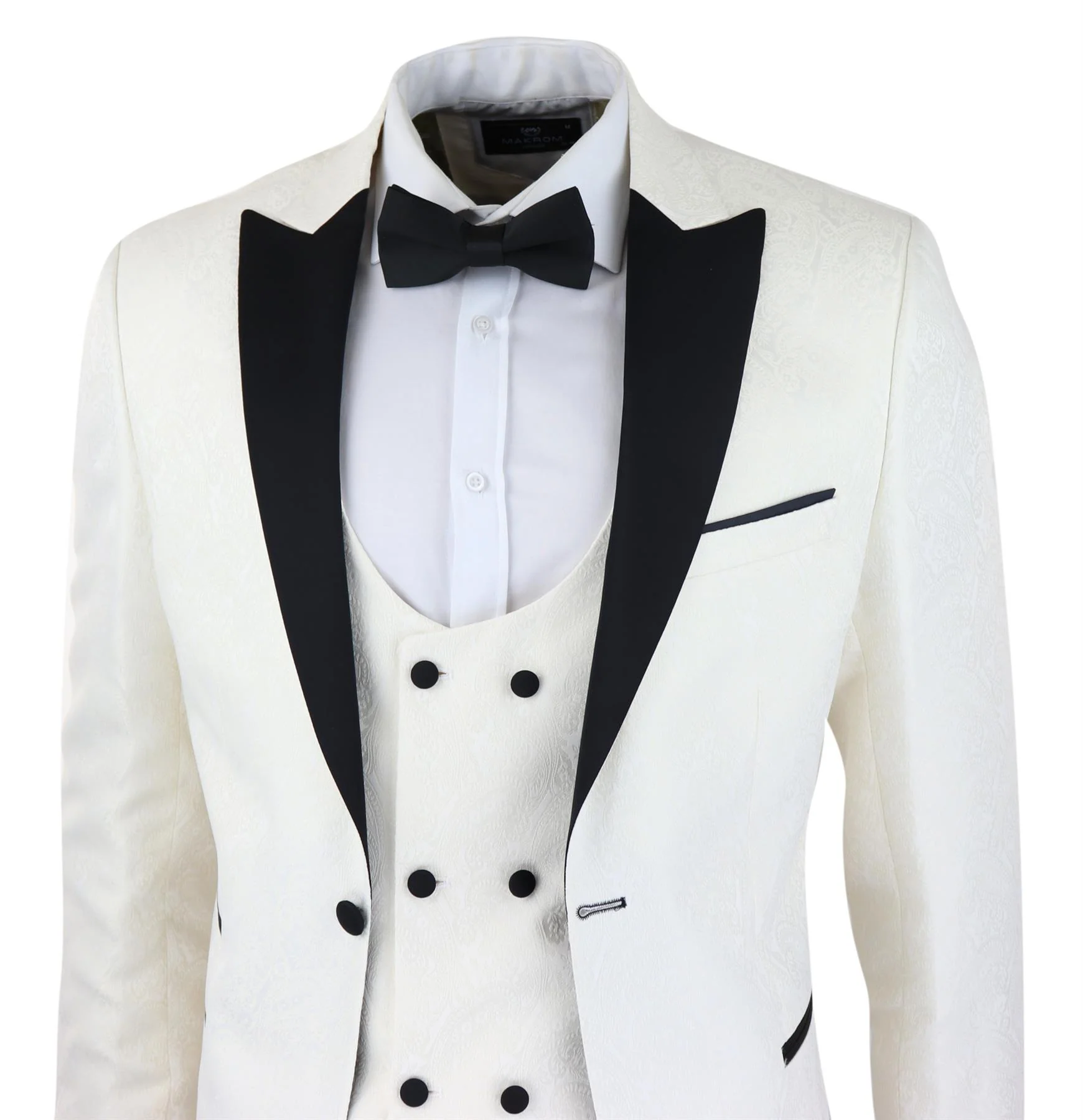 Mens Beige Tuxedo Blazer Waistcoat Brocade Ivory Satin Paisley Dinner Jacket - Image 5