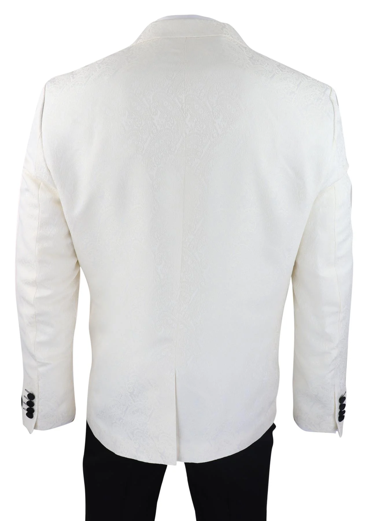 Mens Beige Tuxedo Blazer Waistcoat Brocade Ivory Satin Paisley Dinner Jacket - Image 6