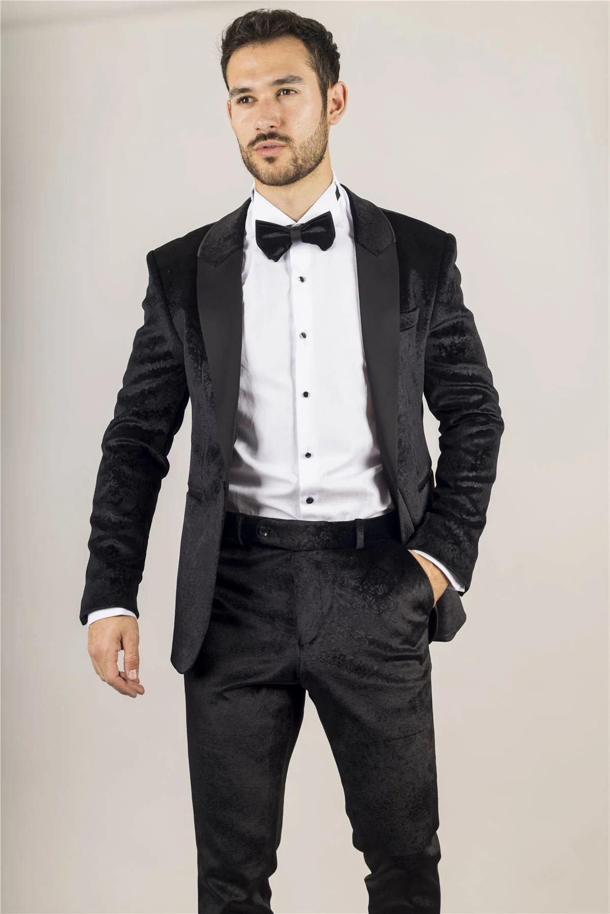 Men's Black 3 Piece Velvet Wedding Tuxedo Formal Suit - Image 4