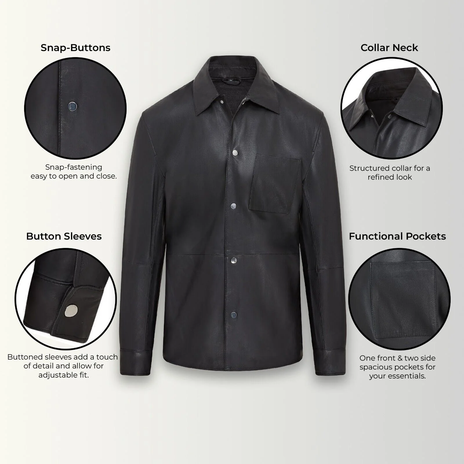 Mens Black Leather Trucker Western Unlined Shirt Jacket - Thornbury - Image 2