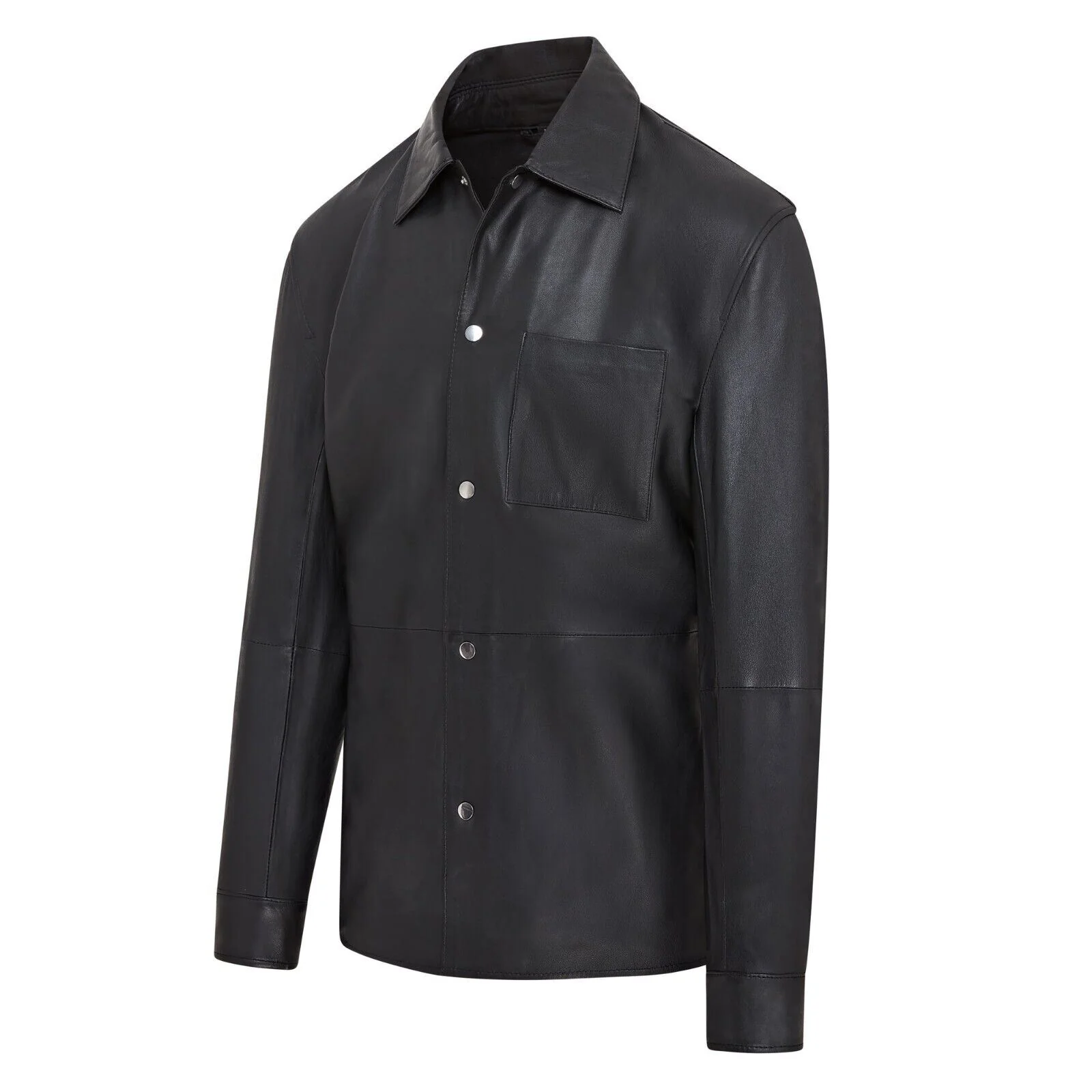 Mens Black Leather Trucker Western Unlined Shirt Jacket - Thornbury - Image 3