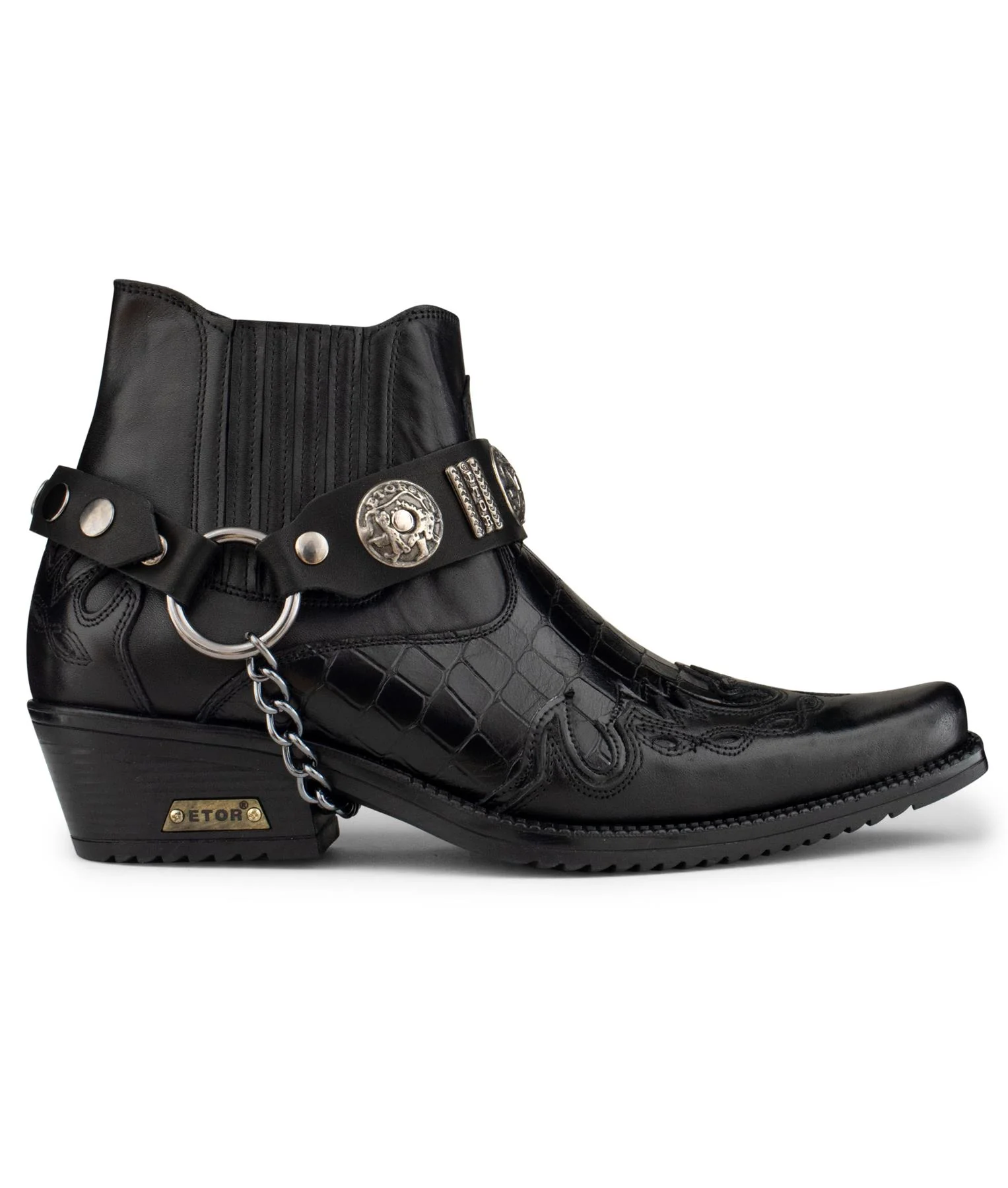 Men's Black Leather Western Winklepicker Gothic Shoes