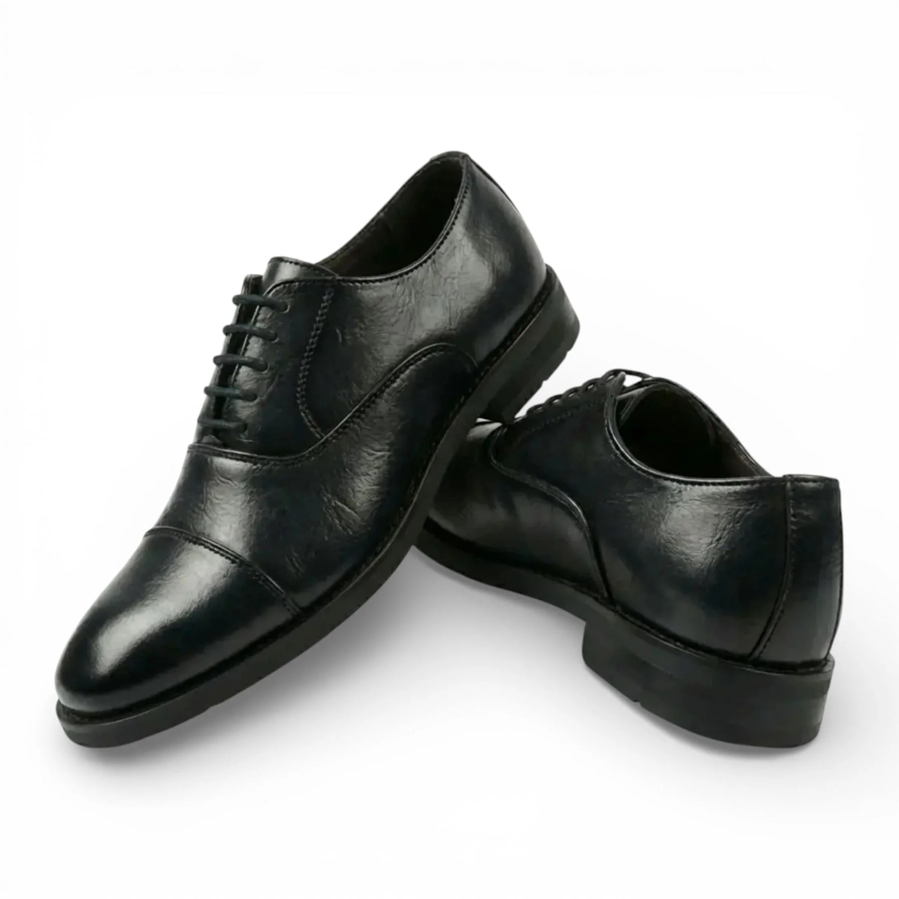 Men's Black Patent PU Leather Cap-Toe Oxford Formal Brogue Shoes - Image 3
