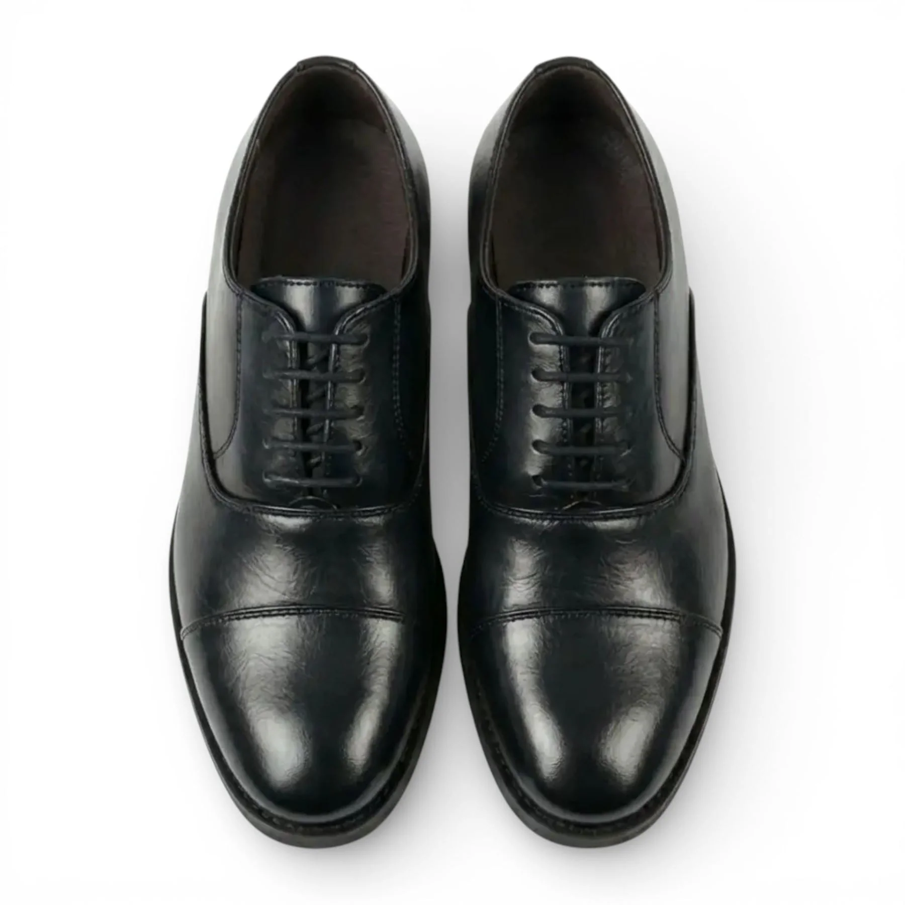 Men's Black Patent PU Leather Cap-Toe Oxford Formal Brogue Shoes - Image 4