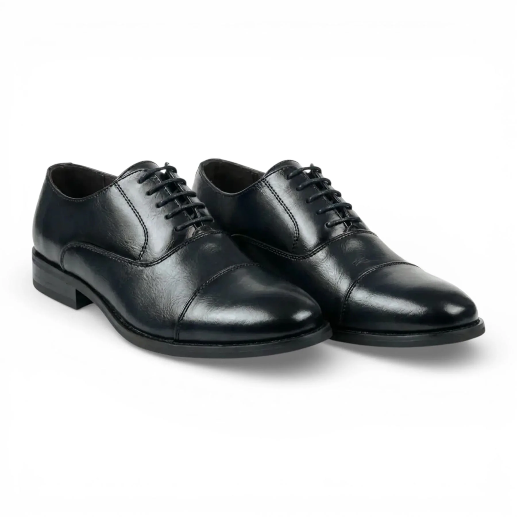 Men's Black Patent PU Leather Cap-Toe Oxford Formal Brogue Shoes - Image 5