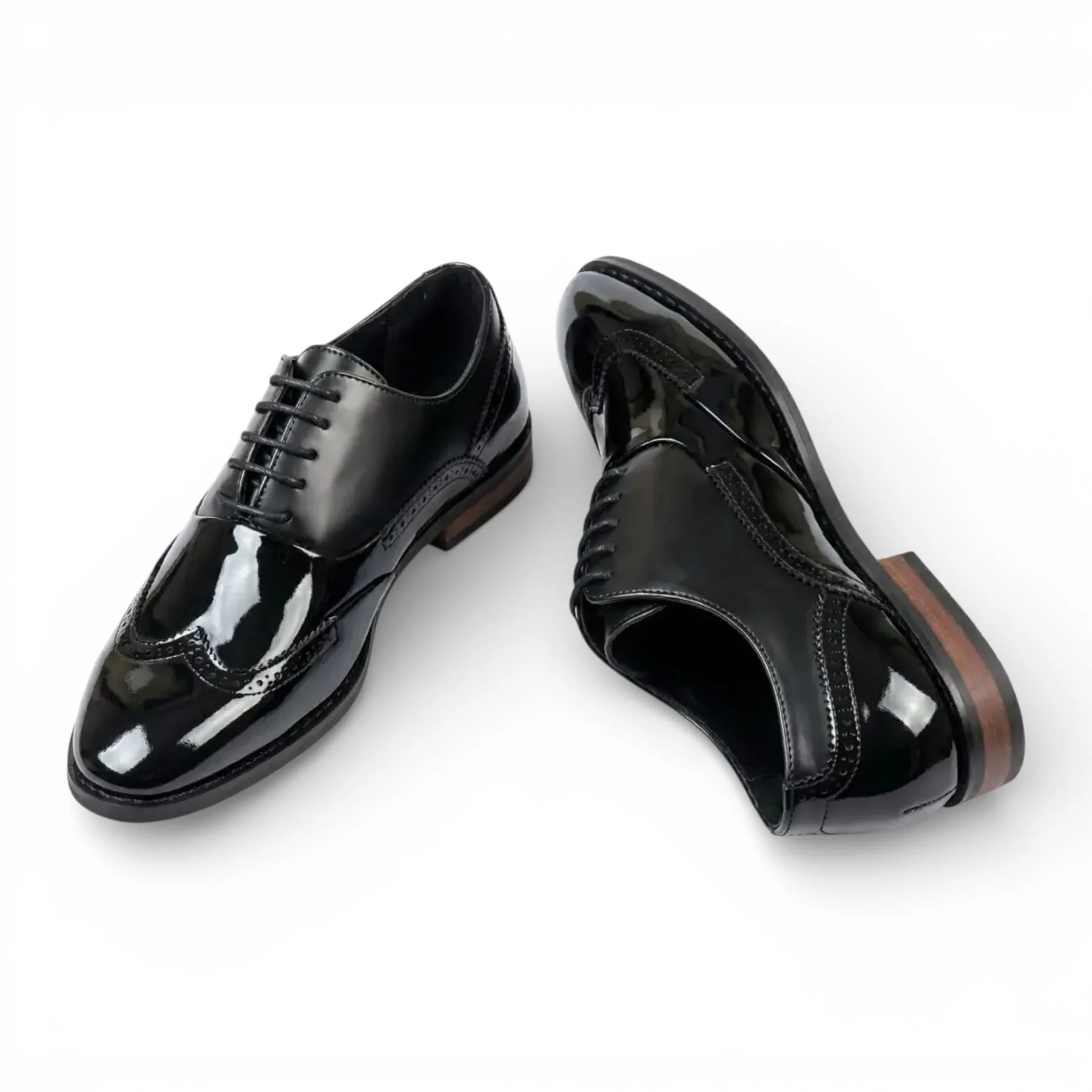 Men's Black Patent PU Leather Wingtip Brogue Oxford Shoes - Image 4