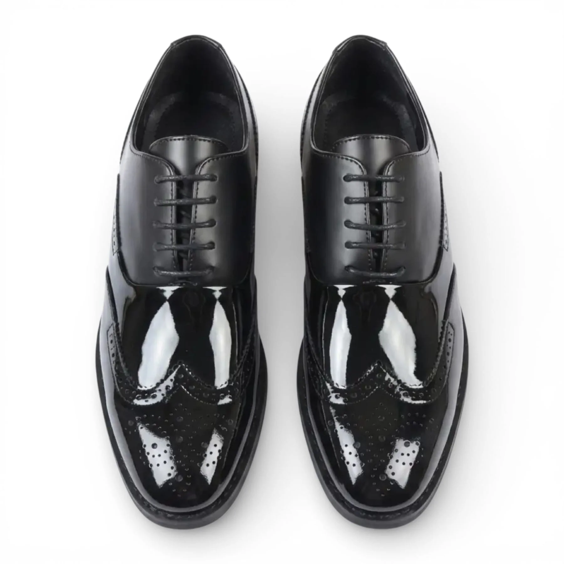 Men's Black Patent PU Leather Wingtip Brogue Oxford Shoes - Image 5