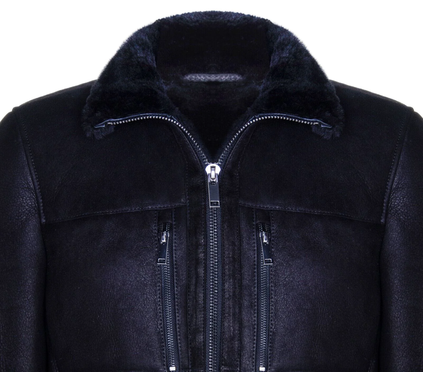 Mens Black Sheepskin Biker Bomber Jacket-Hungerford - Image 4