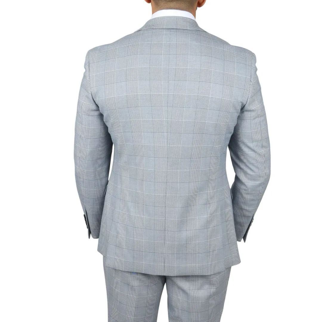 Men's Blue Checked 3 Piece Suit Tailored Fit Suit Formal Wedding - Image 6