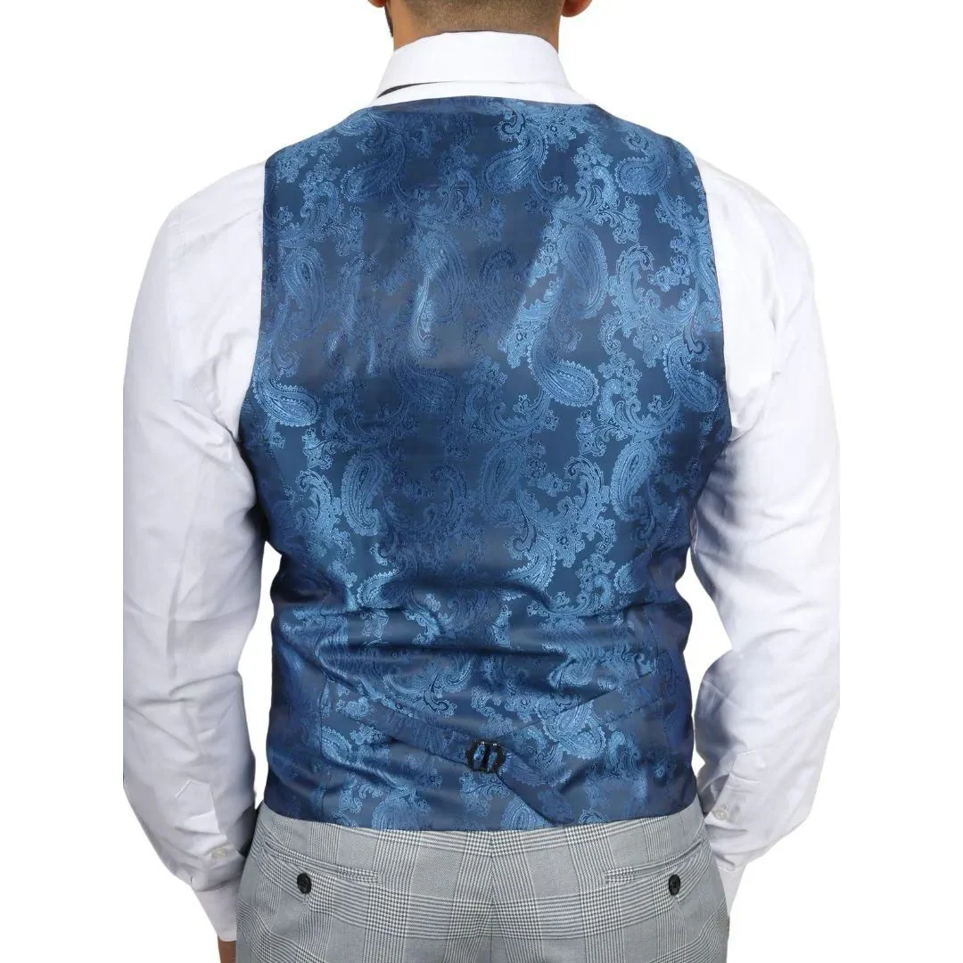 Men's Blue Checked 3 Piece Suit Tailored Fit Suit Formal Wedding - Image 7