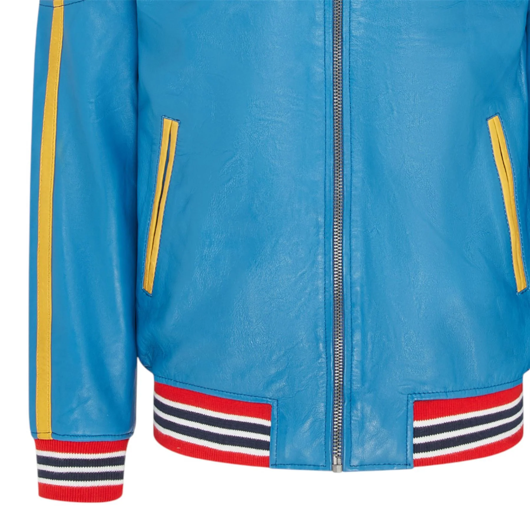 Men's Blue Leather Track Racing Bomber Biker Jacket - Player - Image 5
