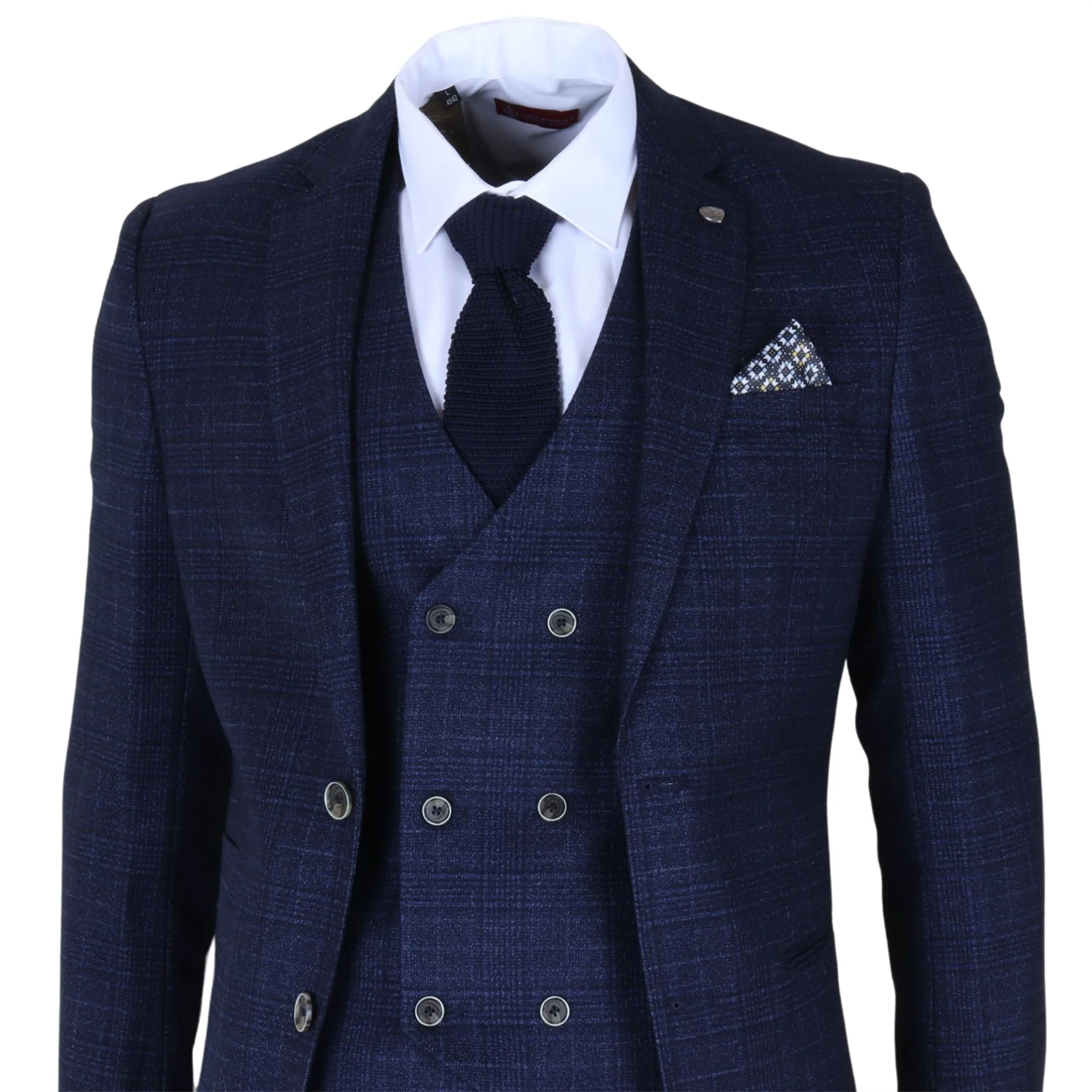 Men's Blue Plaid Check 3 Piece Slim Fit Formal Wedding Suit - Image 4